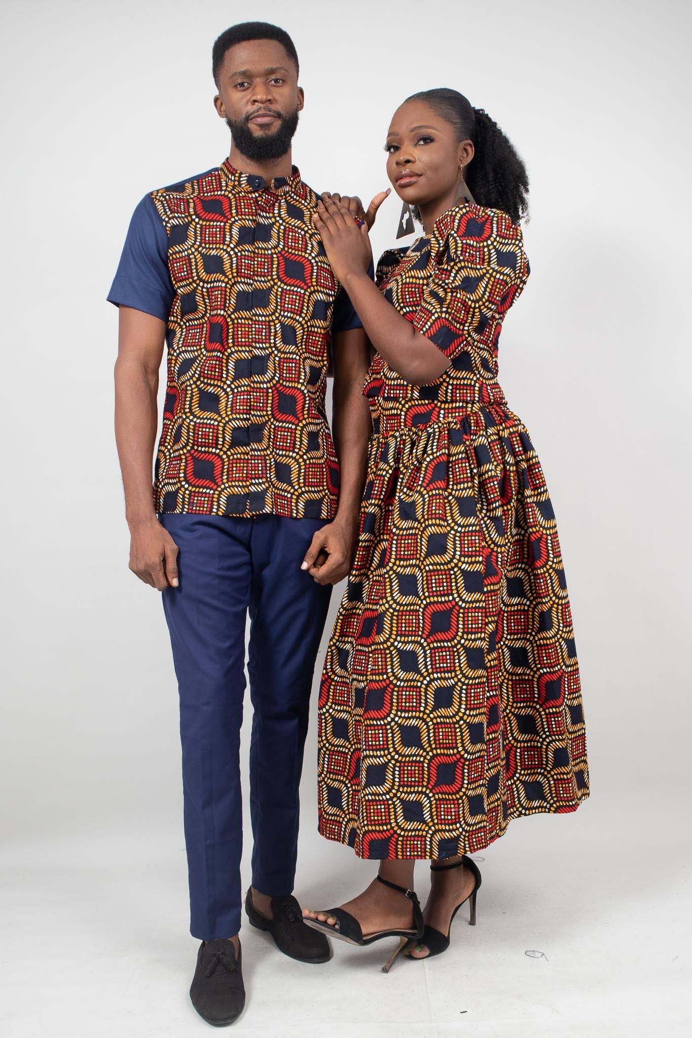 TENE Mens African Print Ankara Suit - Red|Blue