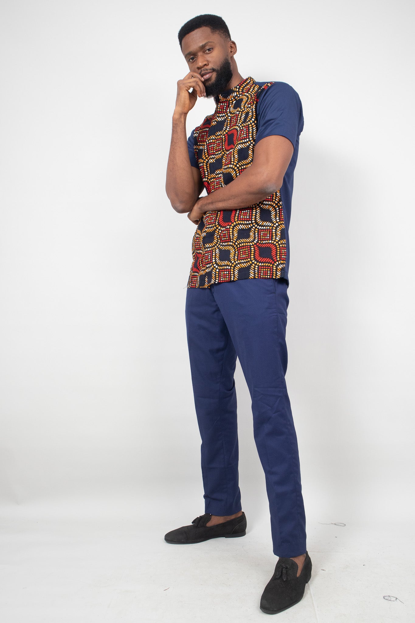 TENE Mens African Print Ankara Suit - Red|Blue