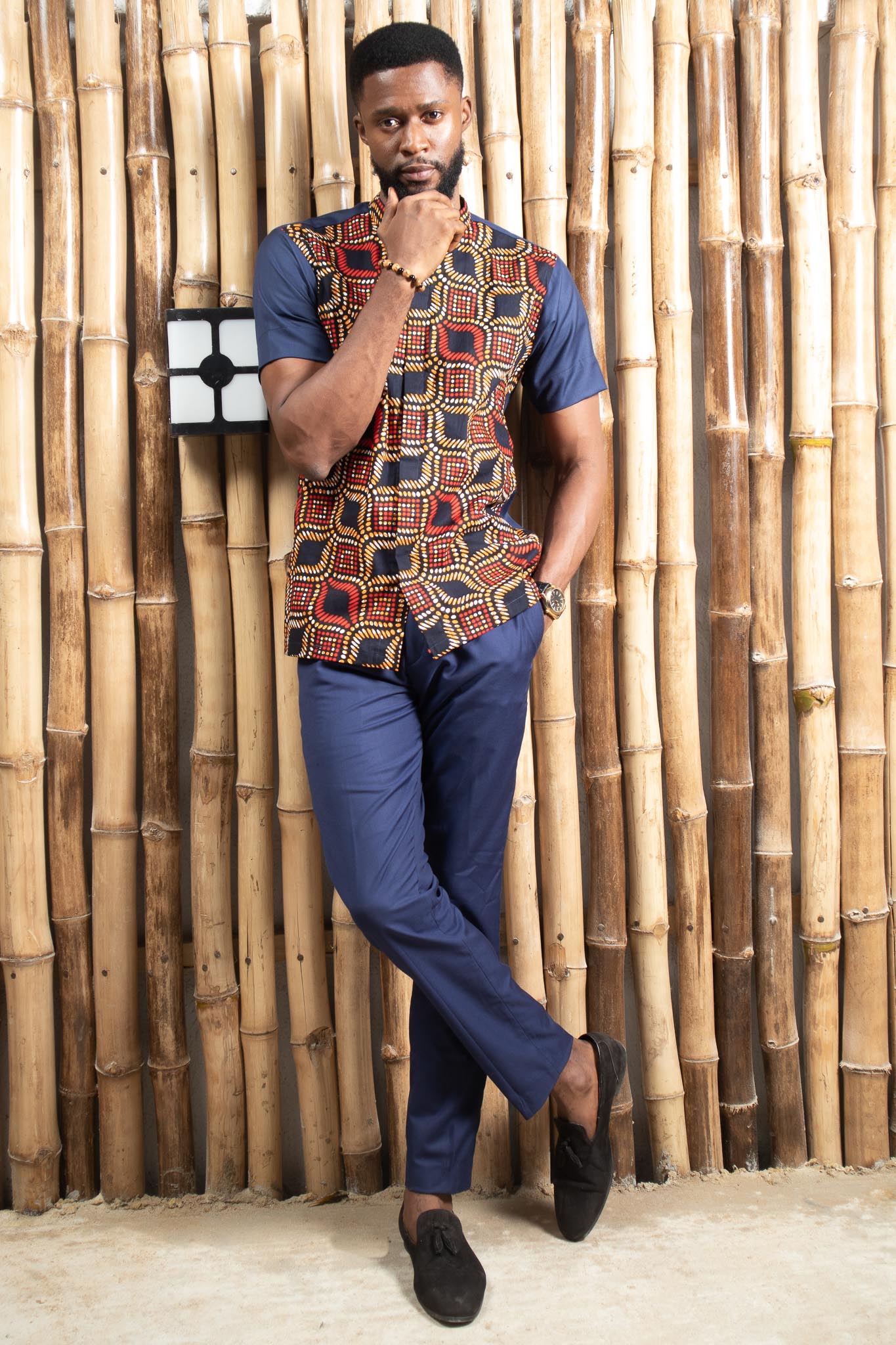 TENE Mens African Print Ankara Suit - Red|Blue