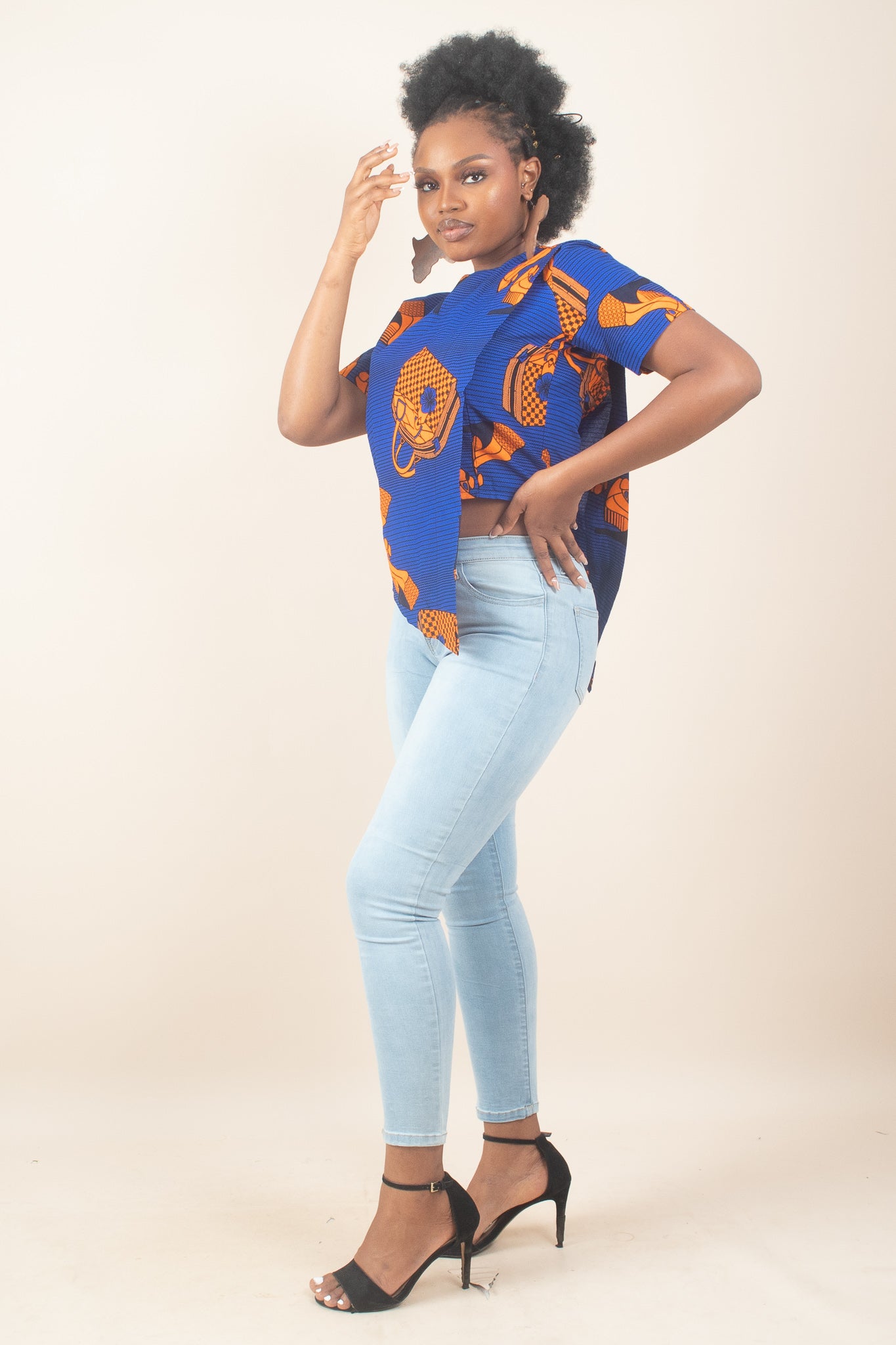THEMA African Print Ankara Crop Top, Blue
