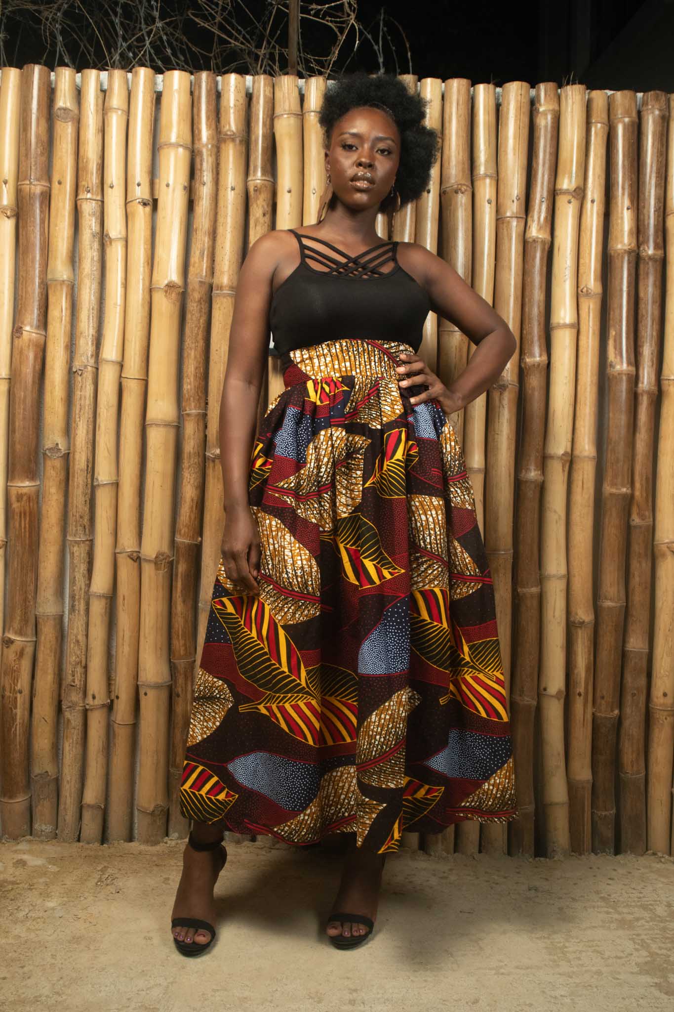 THEMBA African Print Ankara Floral Midi Skirt