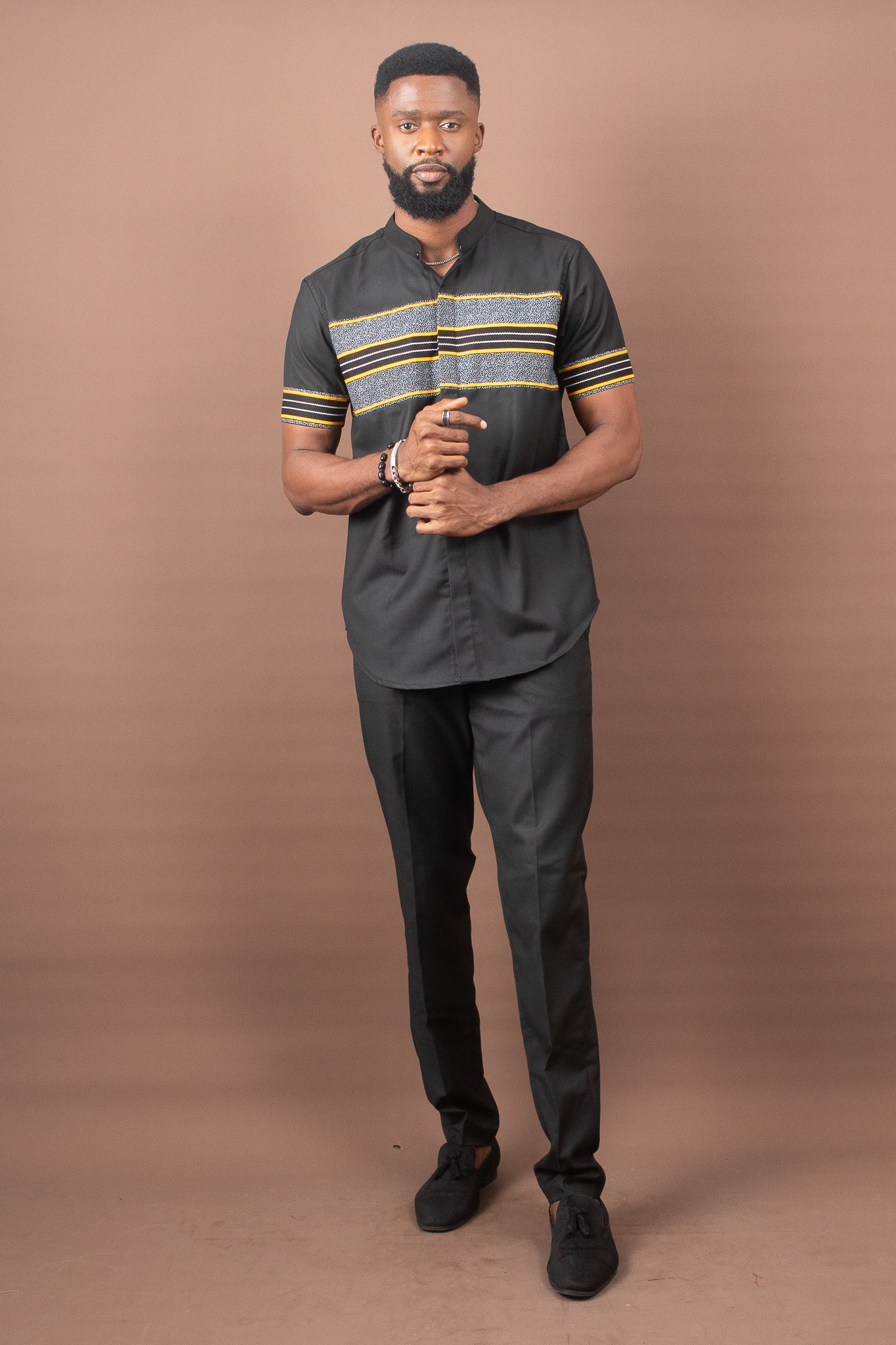 TIMI African Print Ankara Shirt, Black