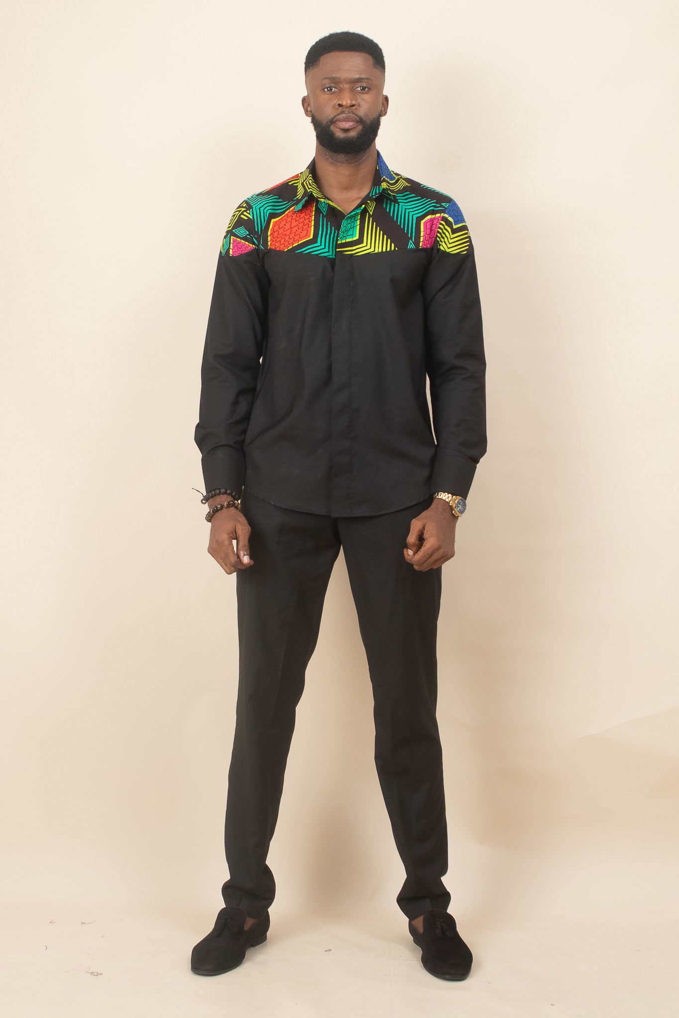 XOESE African Print Long Sleeve Shirt