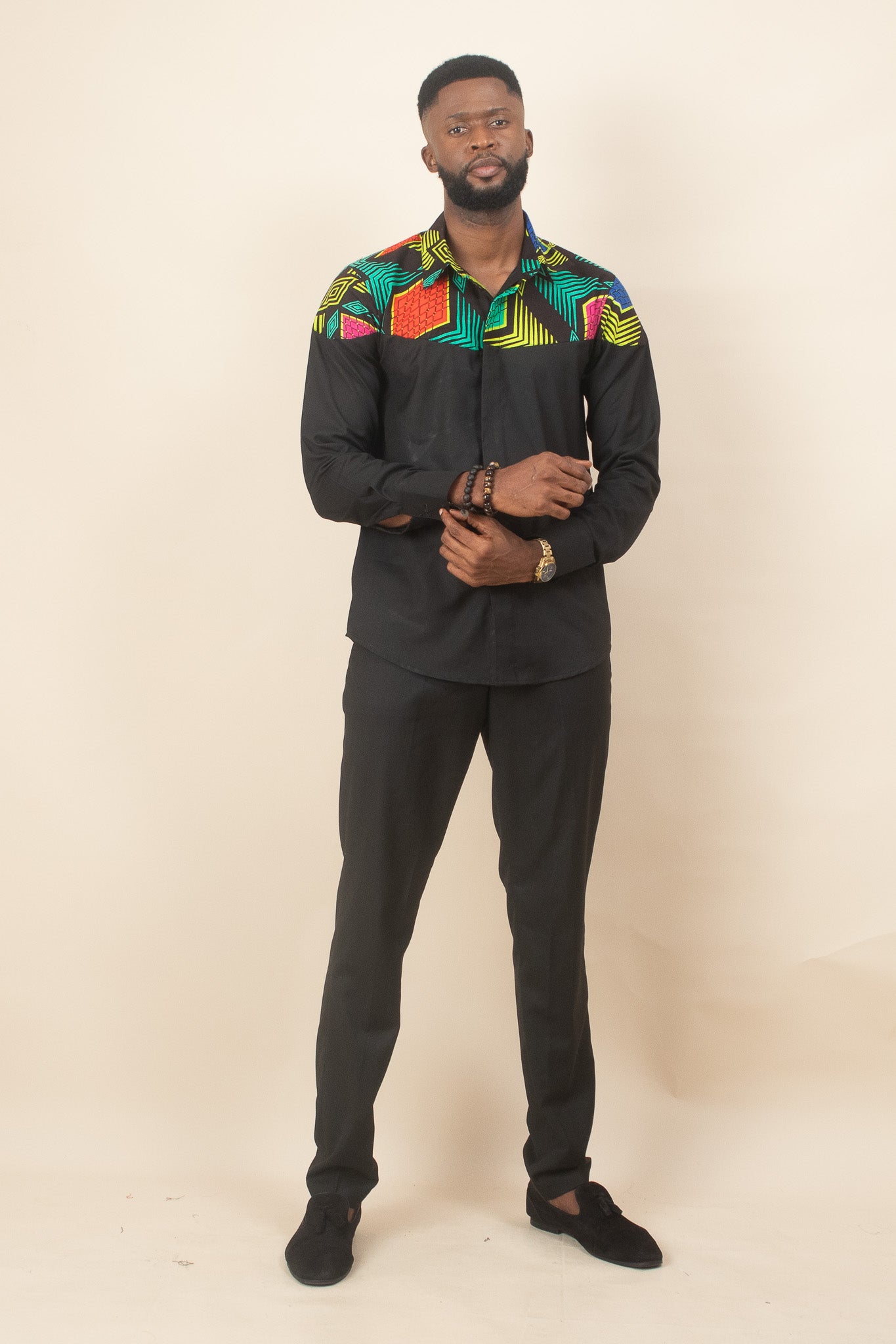 XOESE African Print Long Sleeve Shirt