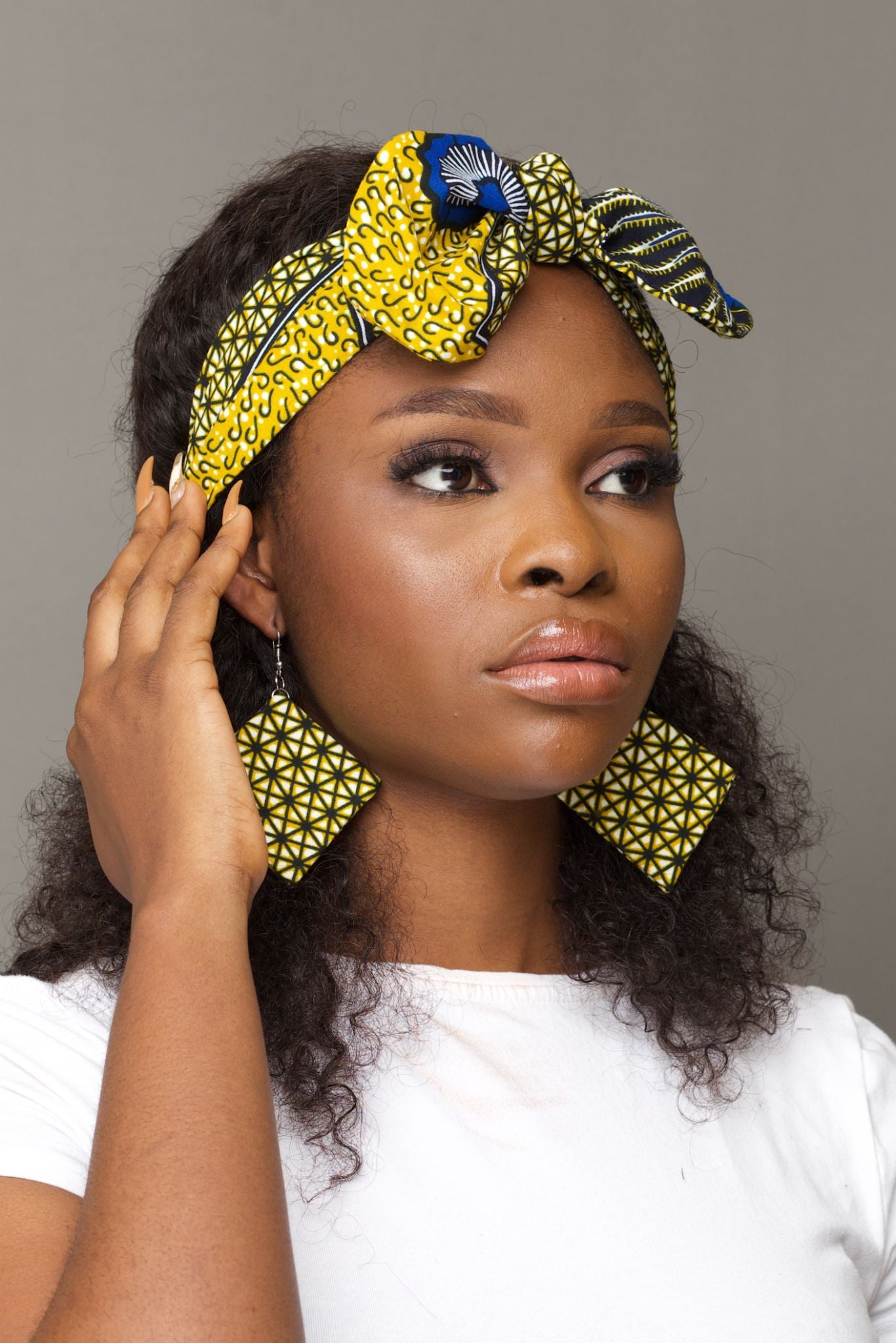 KETA African Print Ankara Tie Front Headband, Yellow