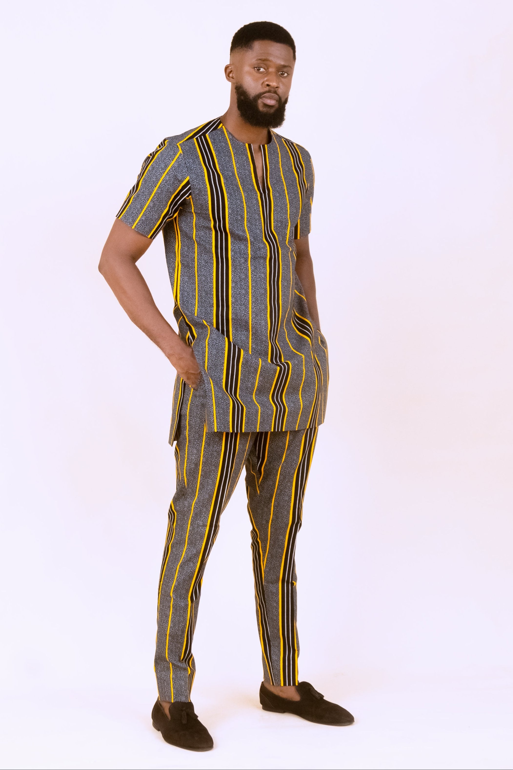 ZANO – Ankara African Print Short Sleeve Striped Suit