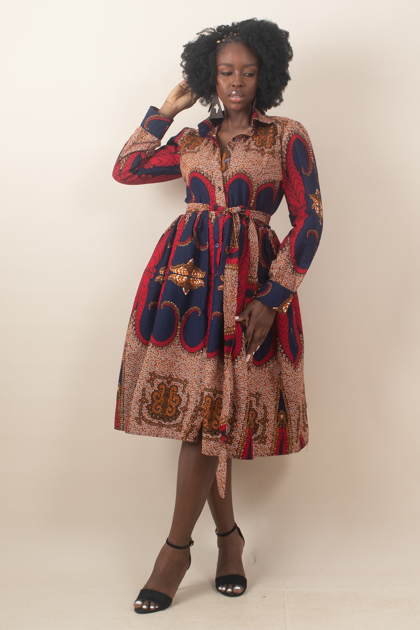 ZARACHI African Print Midi Shirt Dress