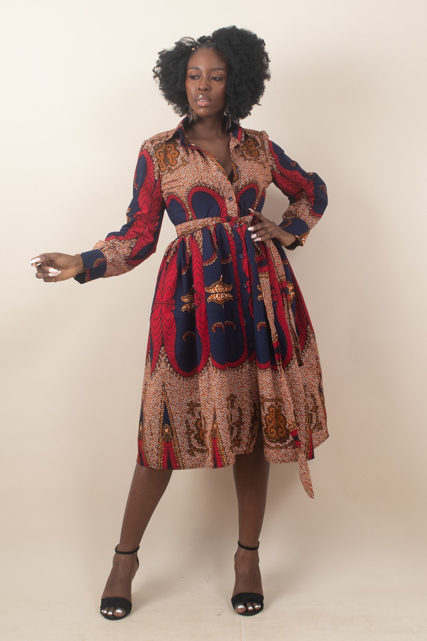 ZARACHI African Print Midi Shirt Dress