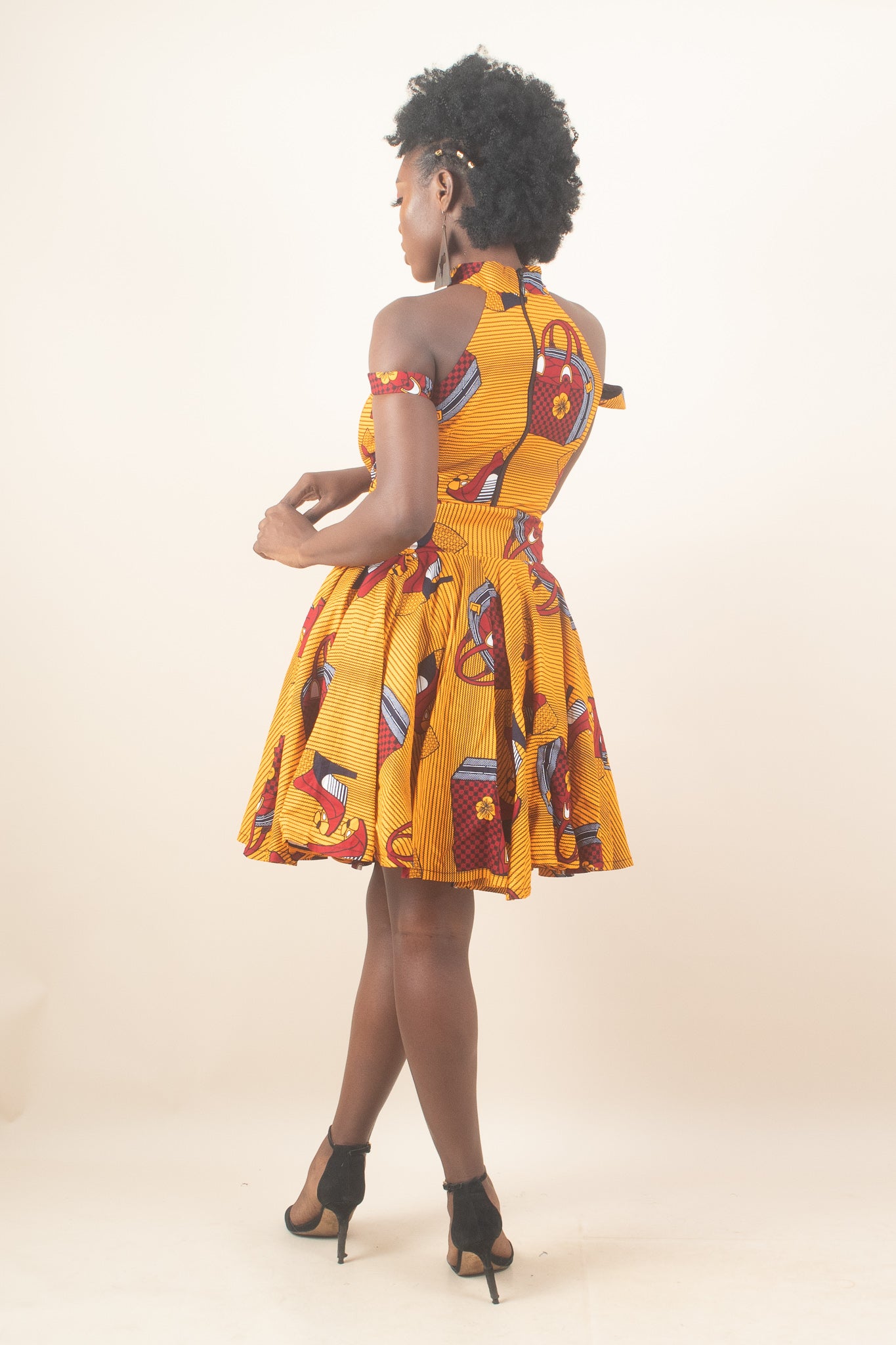ZINA African Print Ankara Flared Mini Skirt, Yellow