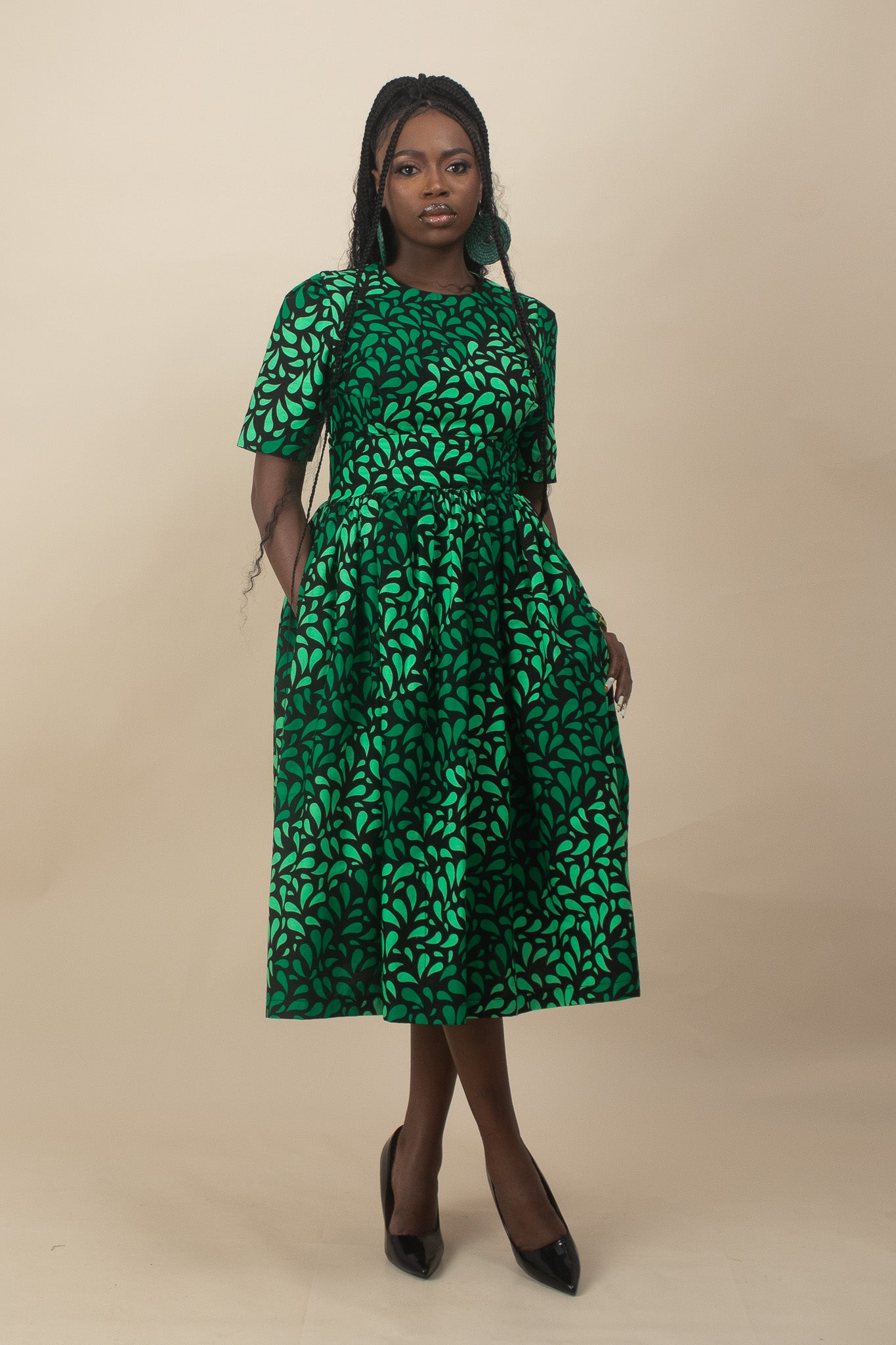 ZORLE Ankara Print Ankara Floral Midi Dress