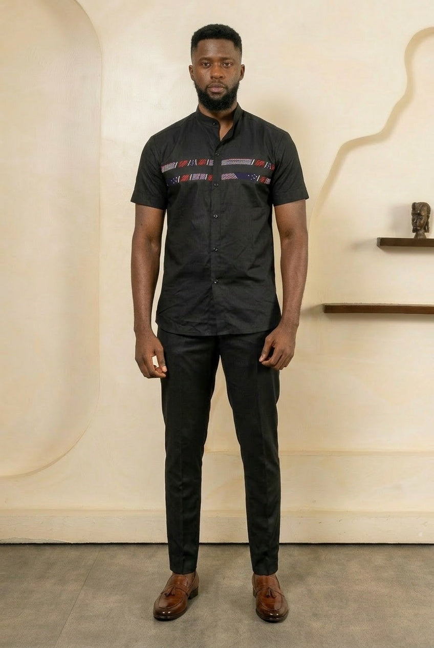 SENI Short Sleeve Ankara Shirt - Men