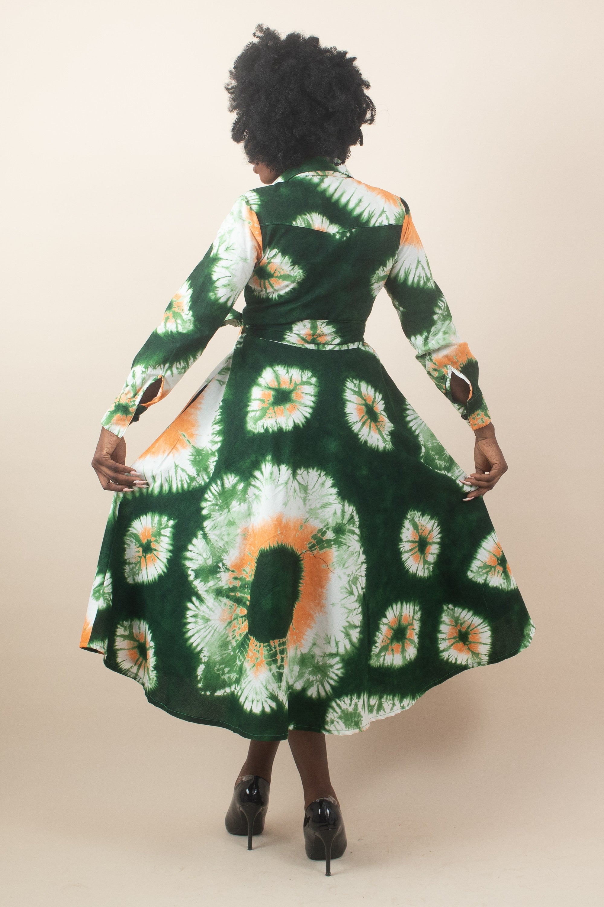 ZARAH Ankara Tie N Dye Midi Shirt Dress detail — handcrafted in Nigeria by Naborhi