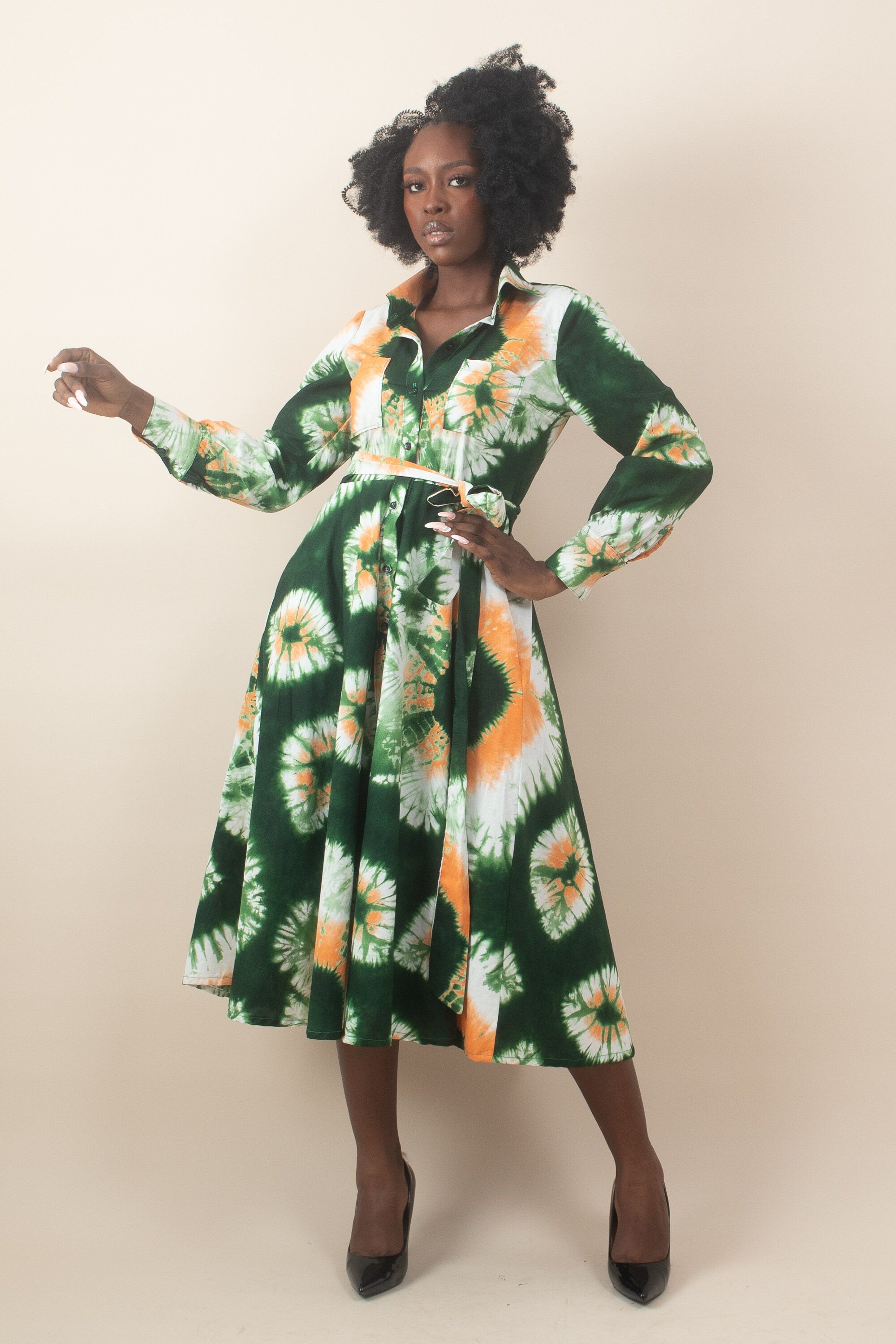 ZARAH Ankara Tie N Dye Midi Shirt Dress — African print dress by Naborhi