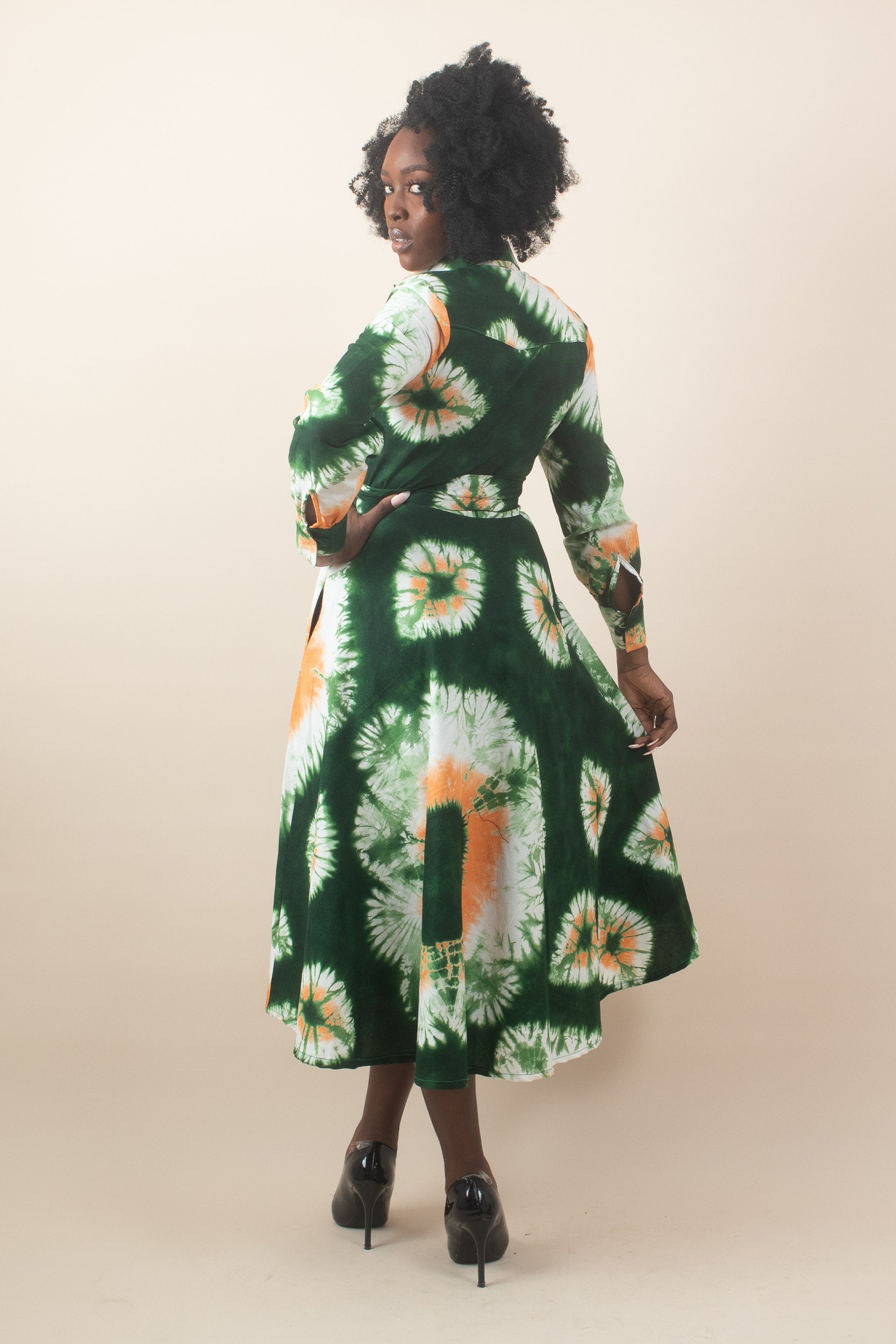 ZARAH Ankara Tie N Dye Midi Shirt Dress — women's African print clothing by Naborhi