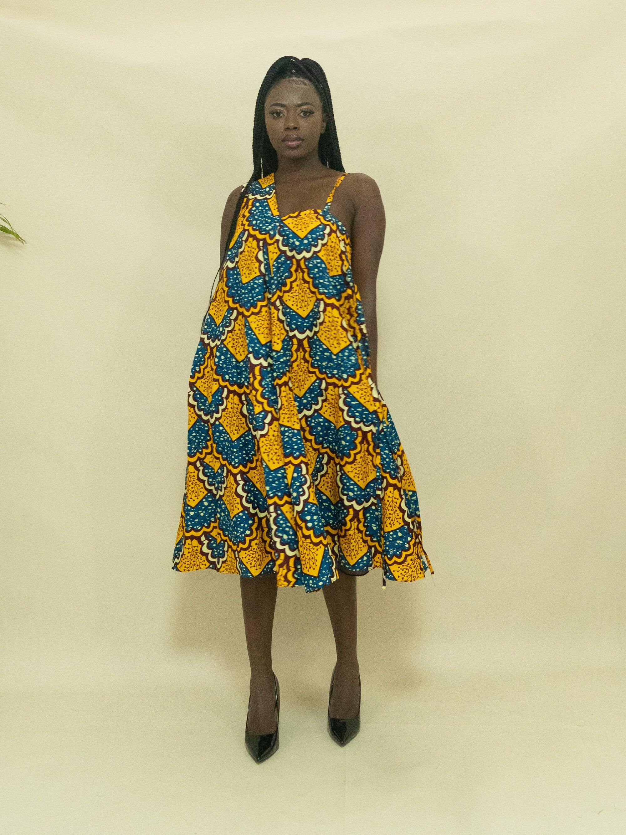 Sample: EREBI Ankara One Shoulder Midi Dress - Women (Size UK 10) — women's African print clothing by Naborhi