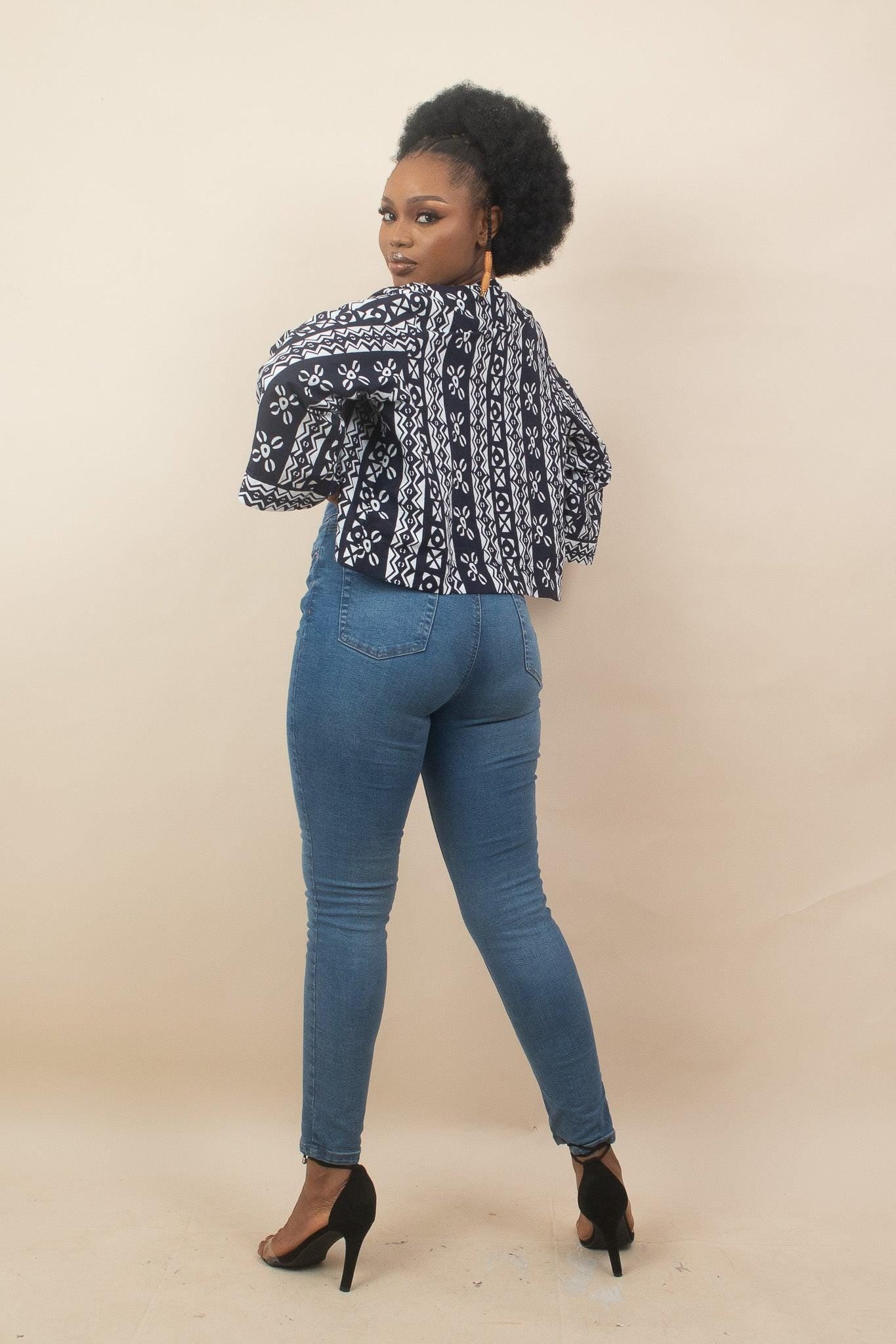 TIMIERE Ankara Cropped Kimono detail — handcrafted in Nigeria by Naborhi