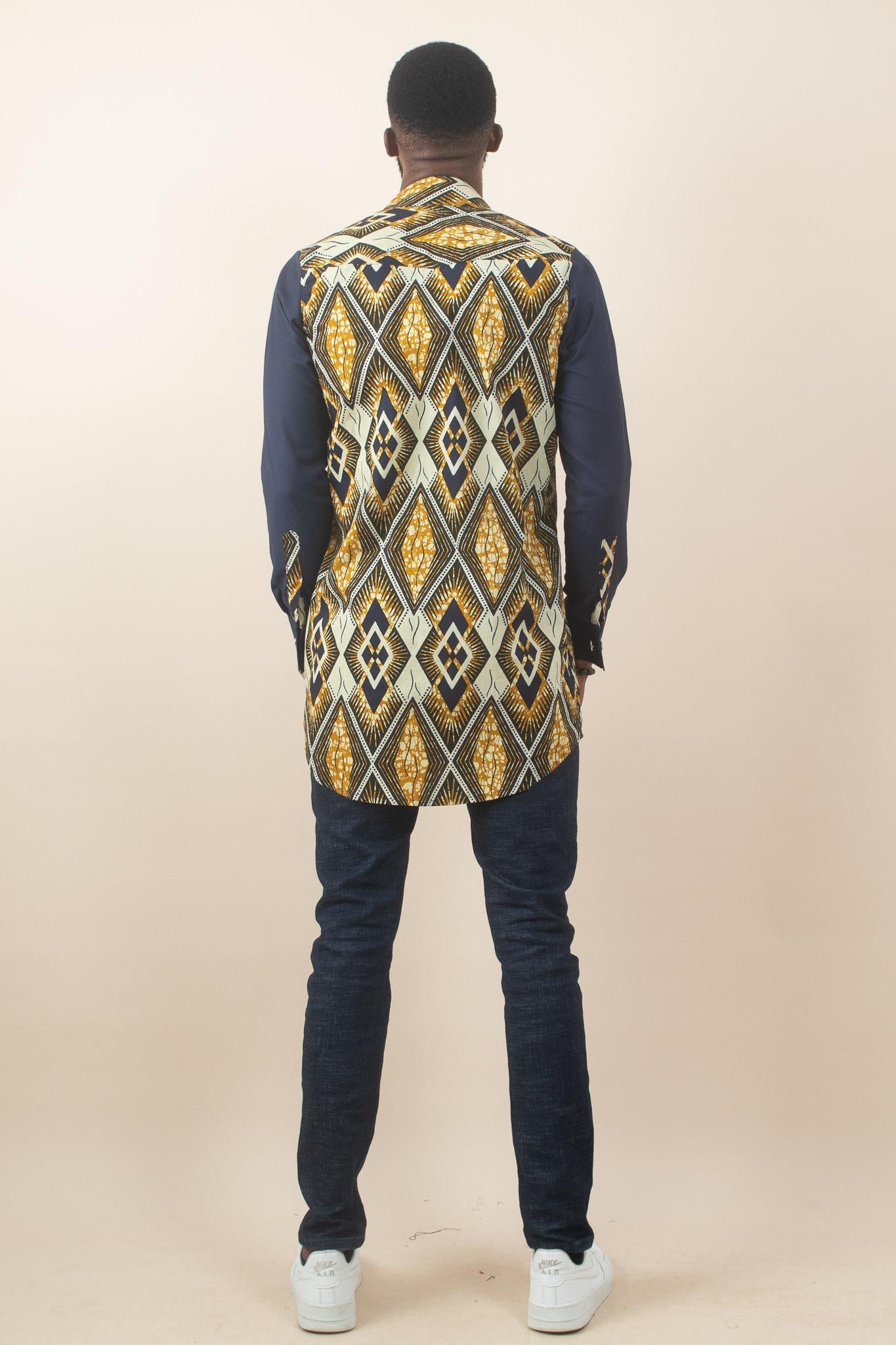 Sample: DABIRA Long Sleeve Ankara Shirt - Men (Size M) detail — handcrafted in Nigeria by Naborhi