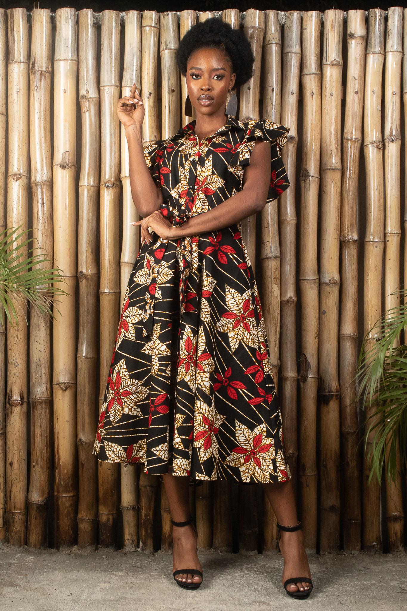 Sample: ZENE Ankara Maxi Dress - Women (Size UK 10) detail — handcrafted in Nigeria by Naborhi