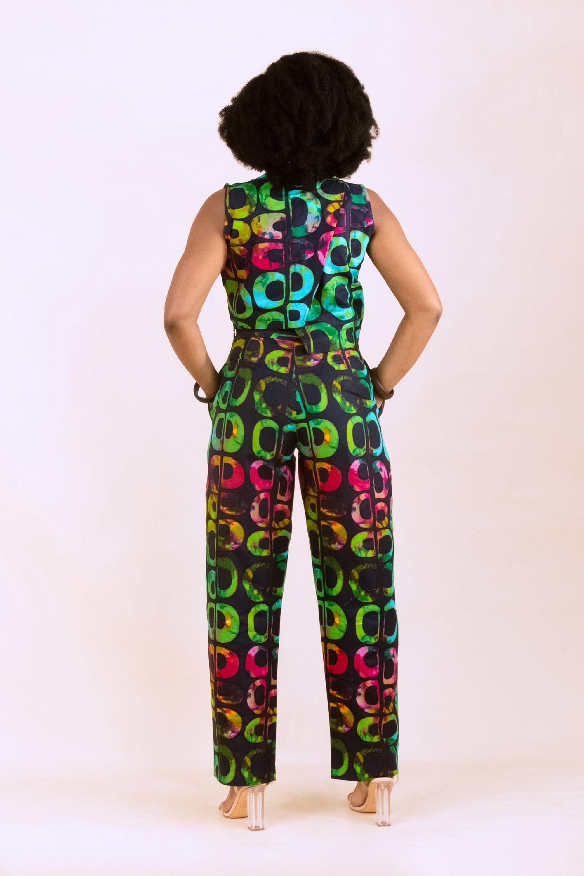 KESANDU Ankara Crop Trousers detail — handcrafted in Nigeria by Naborhi