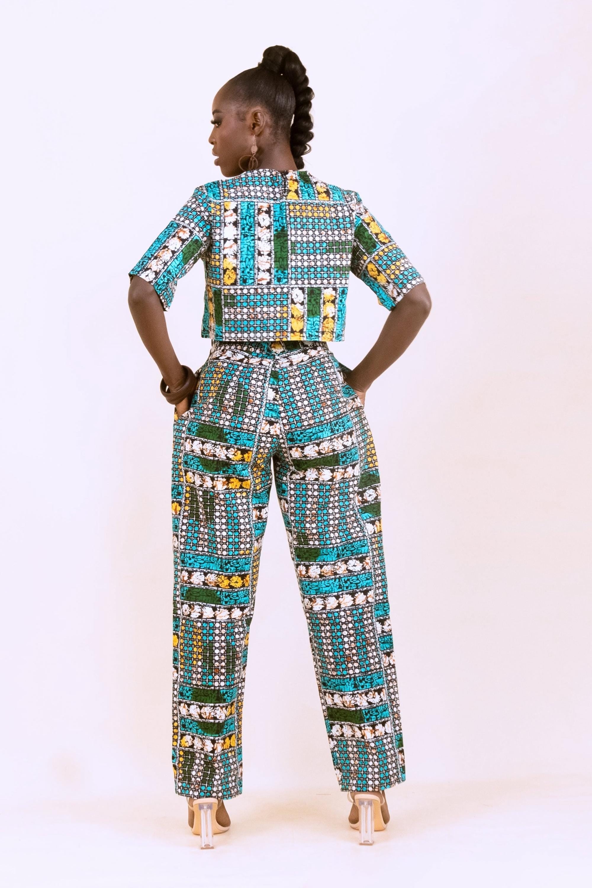 MAKEDA Ankara Slim Fit Trousers detail — handcrafted in Nigeria by Naborhi