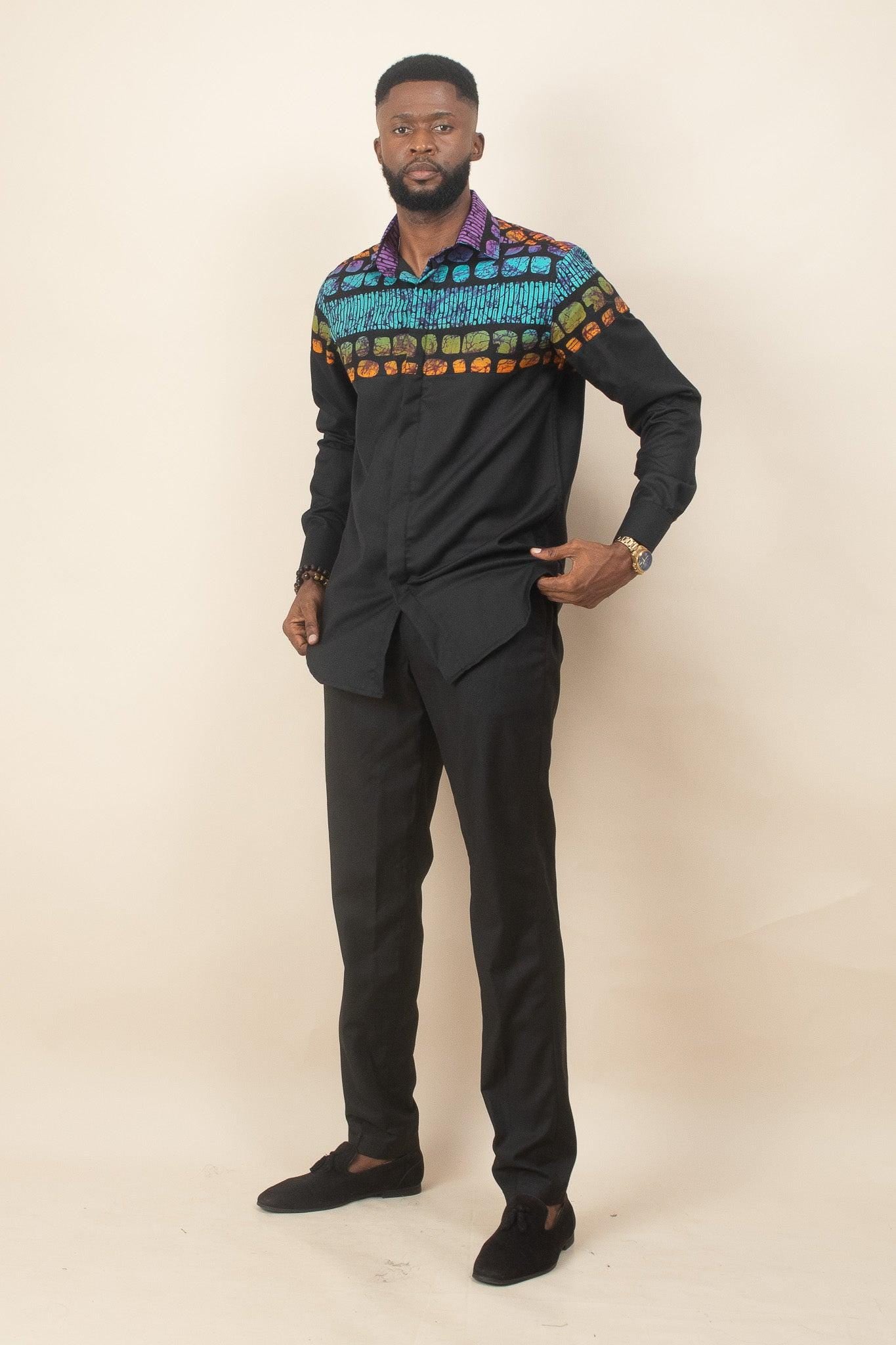 ODOSA Ankara Shirt detail — handcrafted in Nigeria by Naborhi