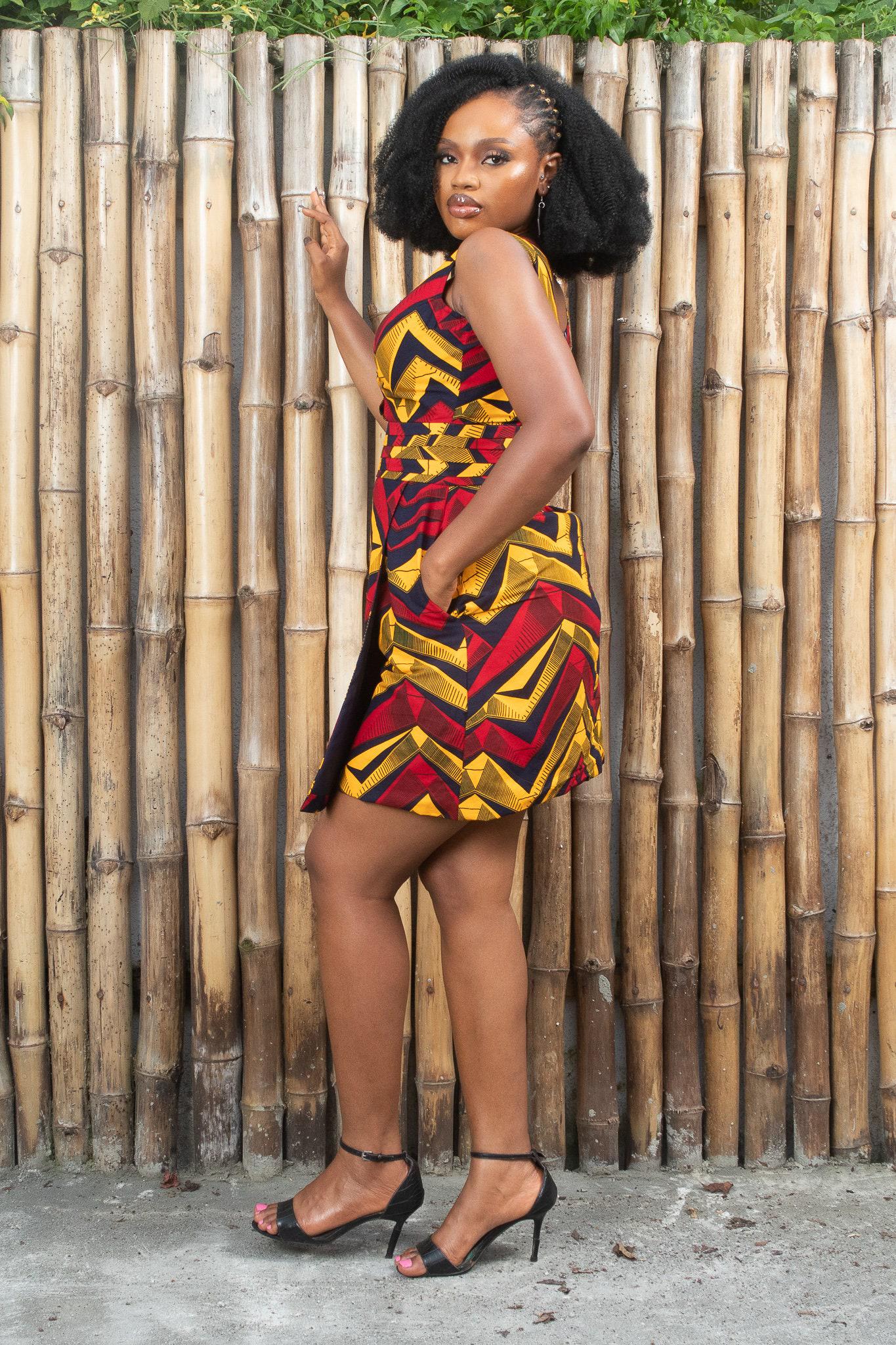 Sample: NKEM Ankara Mini Wrap Dress - Women (Size UK 10) — women's African print clothing by Naborhi