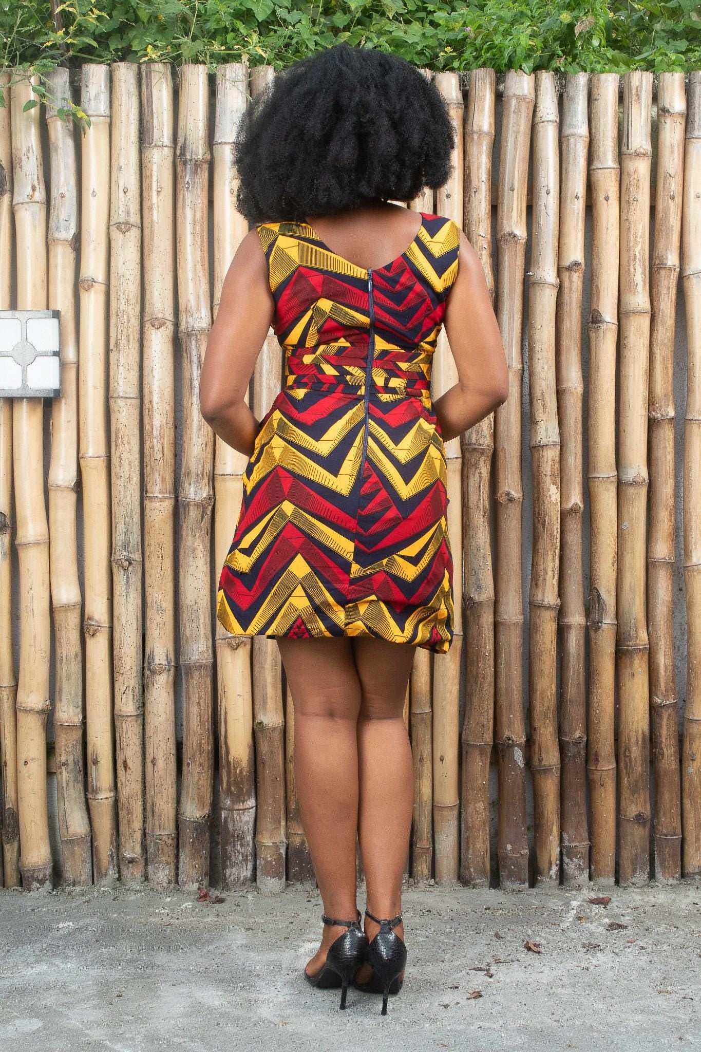 Sample: NKEM Ankara Mini Wrap Dress - Women (Size UK 10) detail — handcrafted in Nigeria by Naborhi