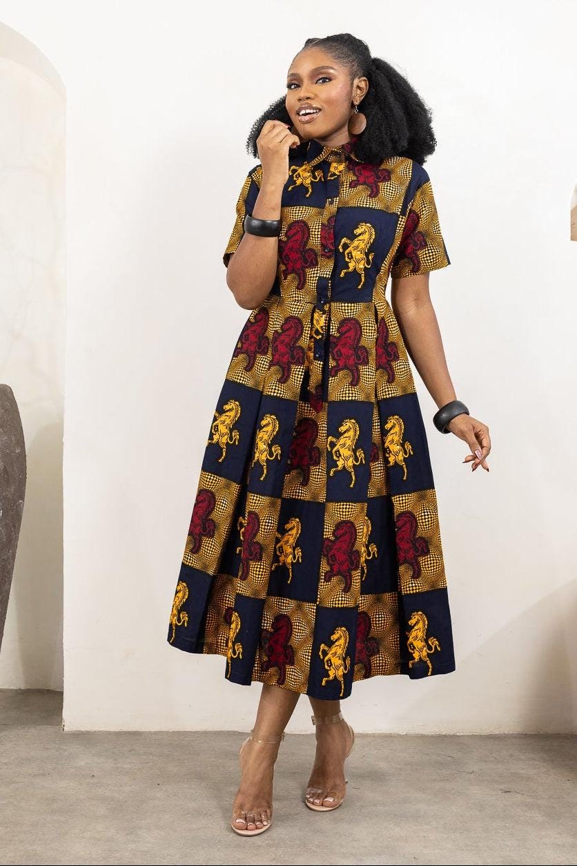 DALU Ankara Midi Shirt Dress — African print dress by Naborhi
