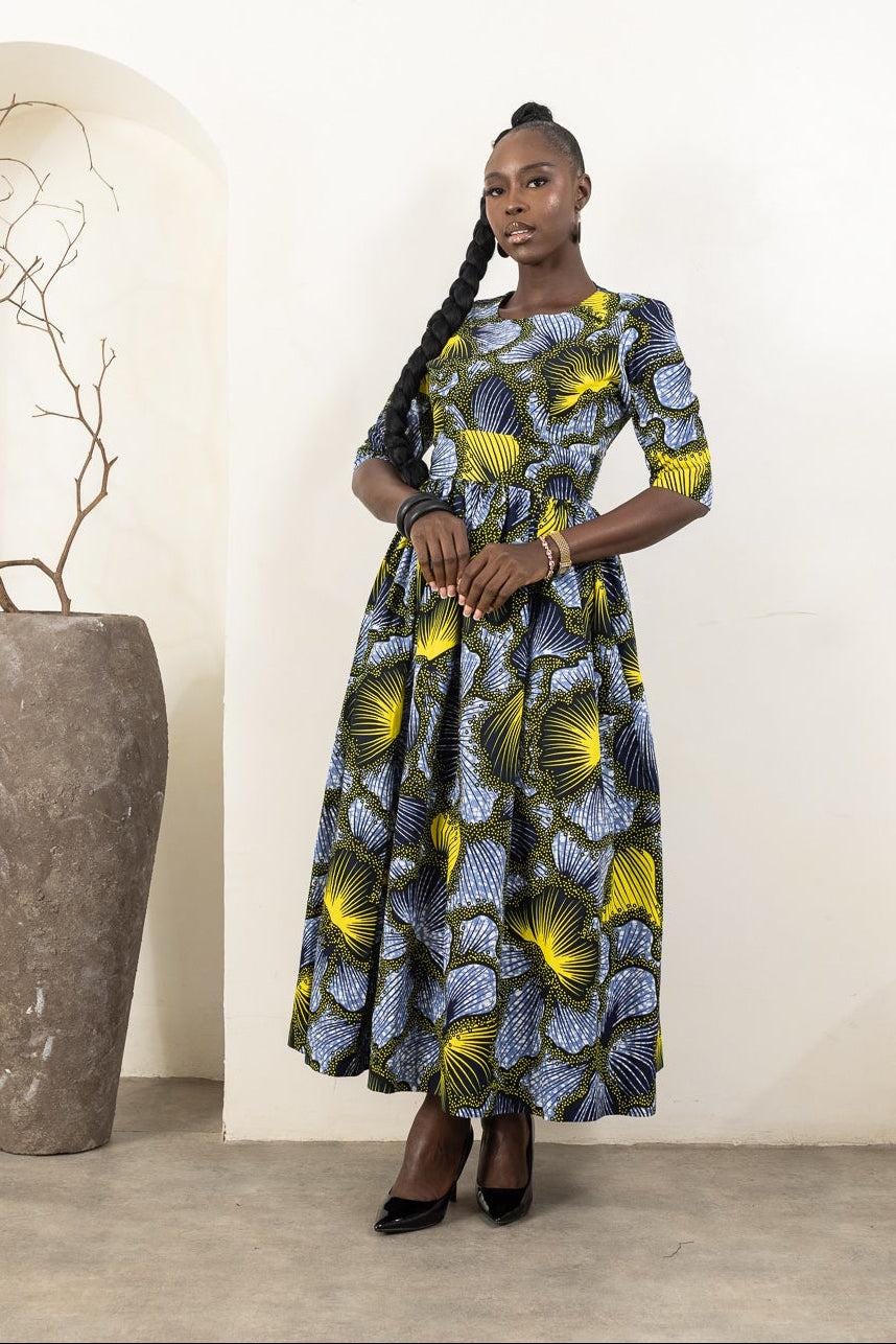ALALI Ankara Midi Dress detail — handcrafted in Nigeria by Naborhi