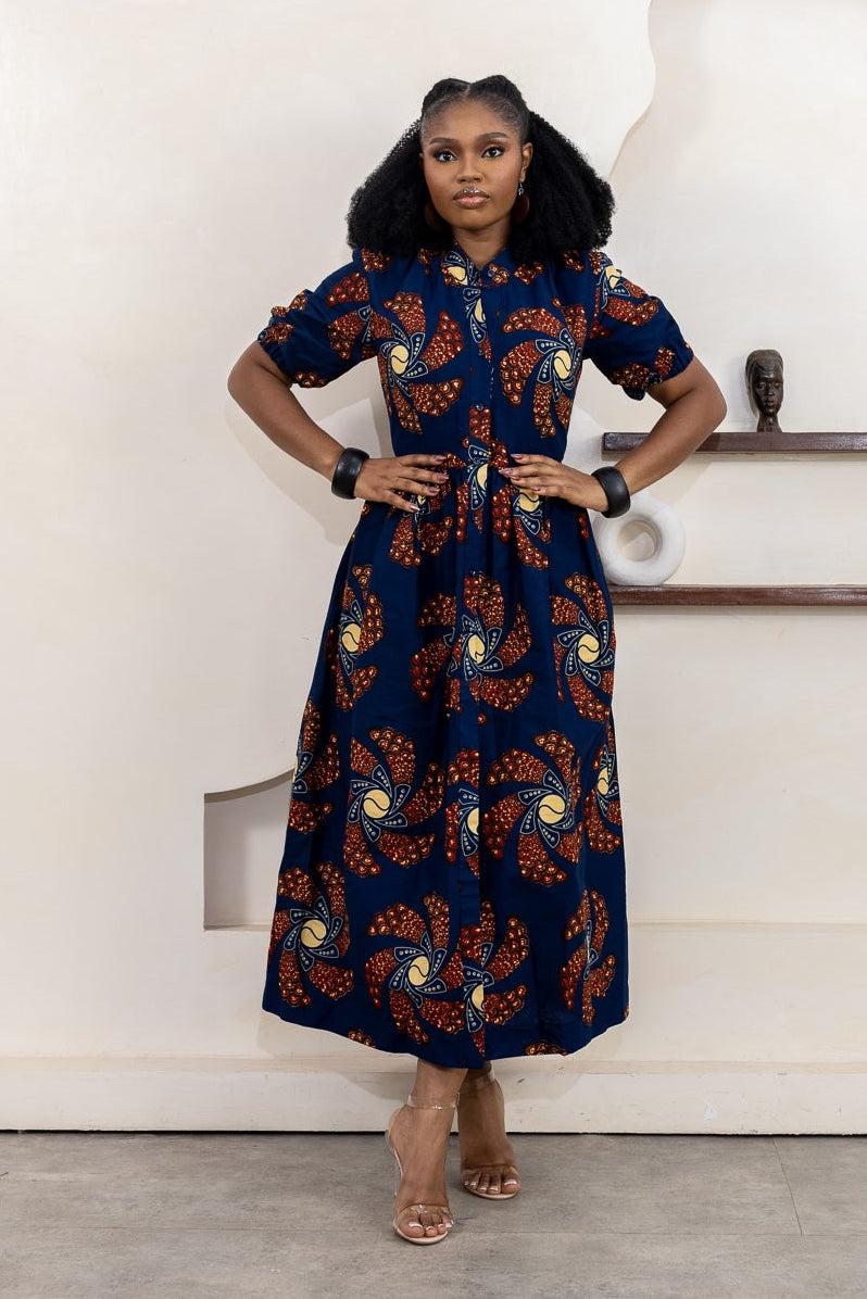 HIJA Ankara Short Sleeve Midi Dress Dress — African print dress by Naborhi