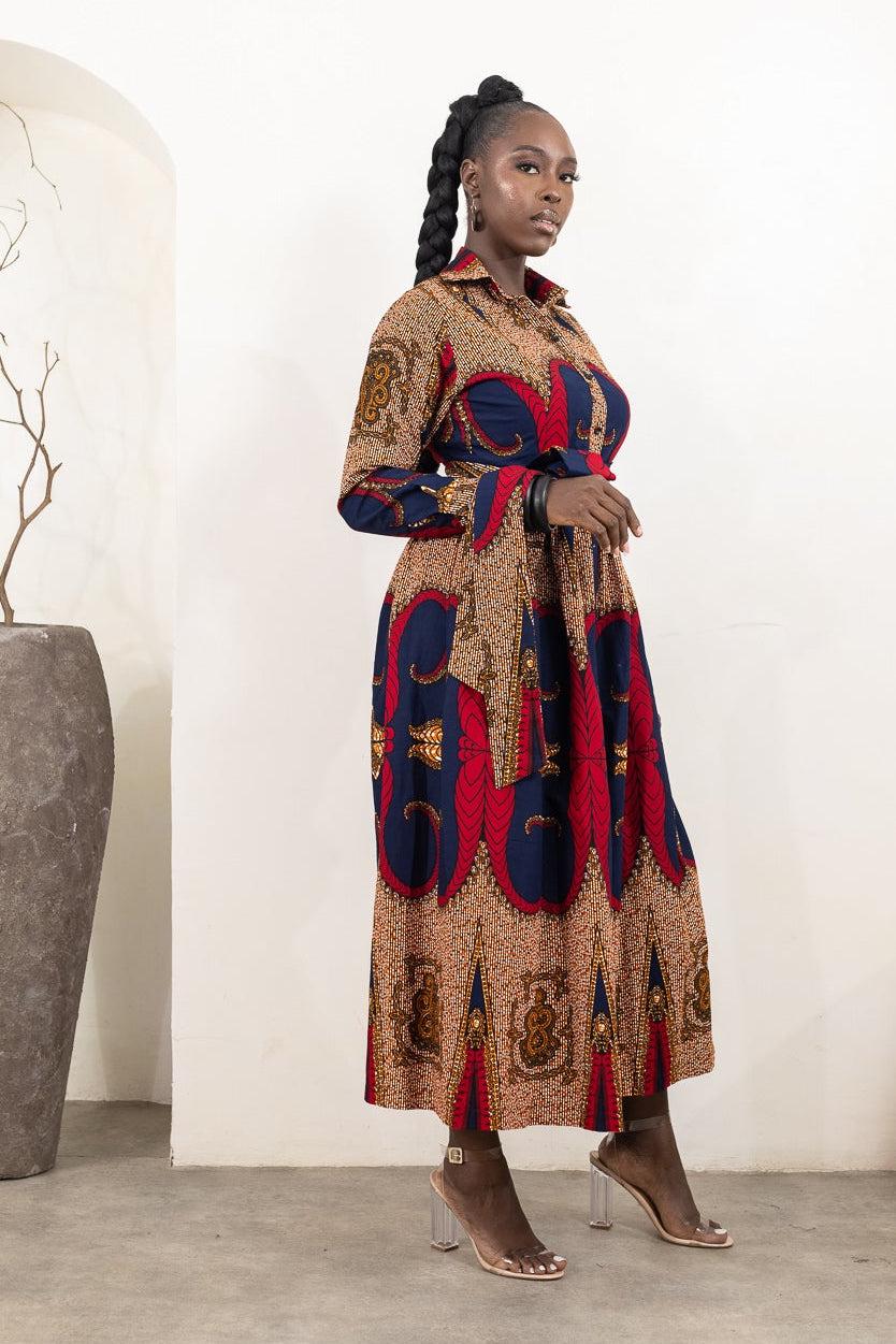BELUCHI Ankara Long Sleeve Midi Dress — African print dress by Naborhi