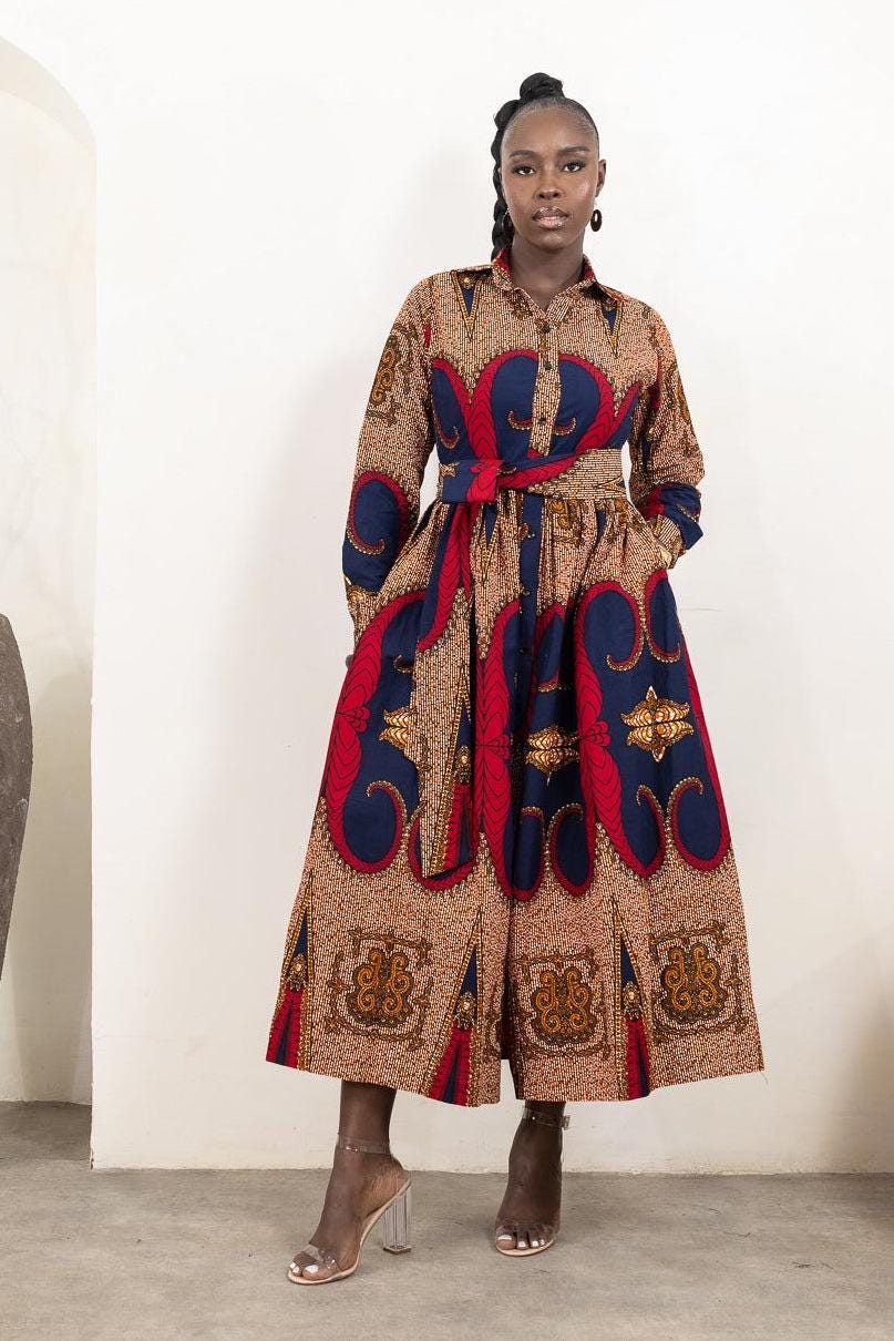 BELUCHI Ankara Long Sleeve Midi Dress — women's African print clothing by Naborhi