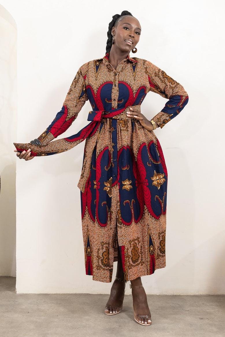 BELUCHI Ankara Long Sleeve Midi Dress — made to order African print dress | Naborhi