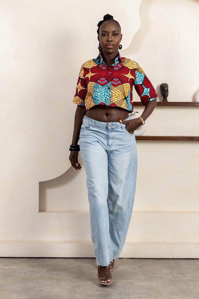 TARIERE Ankara Crop Shirt detail — handcrafted in Nigeria by Naborhi