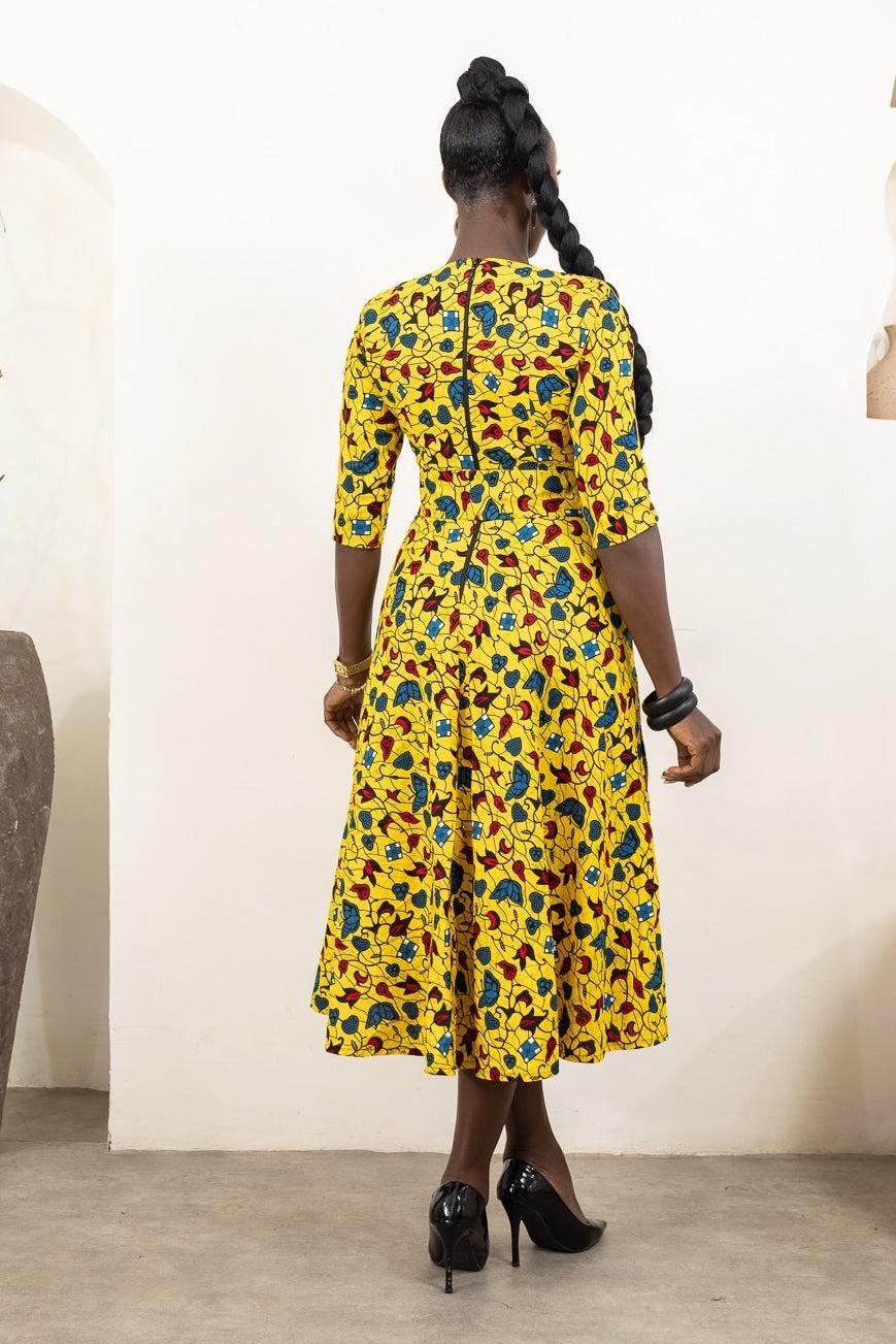 ZANELE Ankara Flared Midi Dress — made to order African print dress | Naborhi