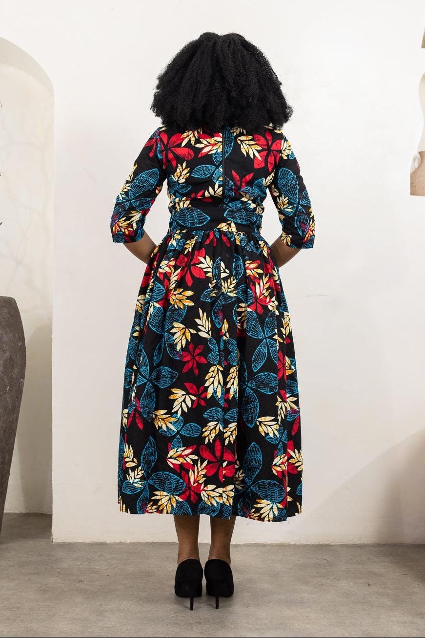 ESOSA Ankara Midi Dress detail — handcrafted in Nigeria by Naborhi