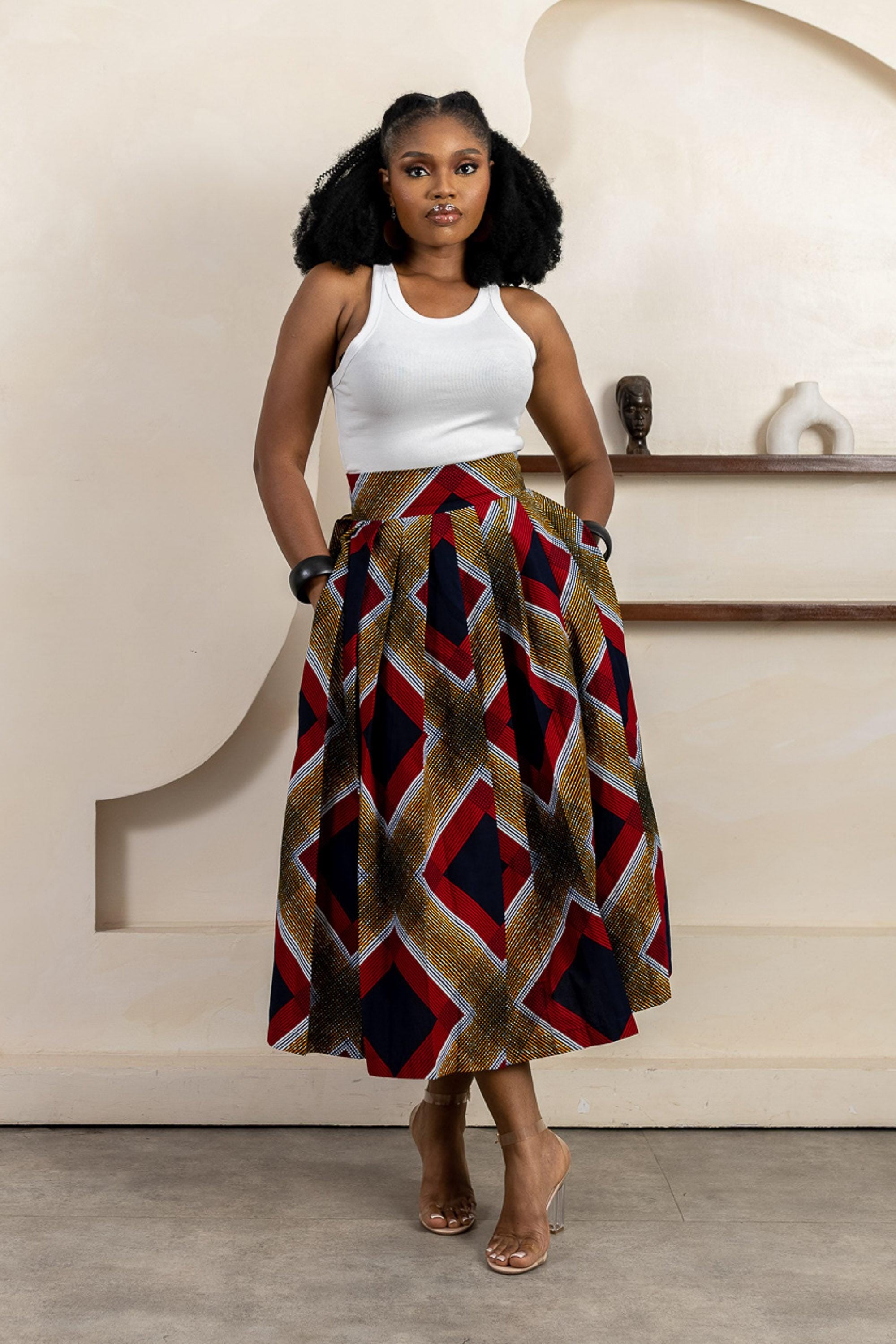 HALUCHI Ankara Midi Skirt — women's African print clothing by Naborhi