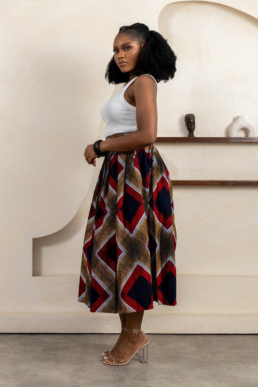 HALUCHI Ankara Midi Skirt — made to order African print skirt | Naborhi