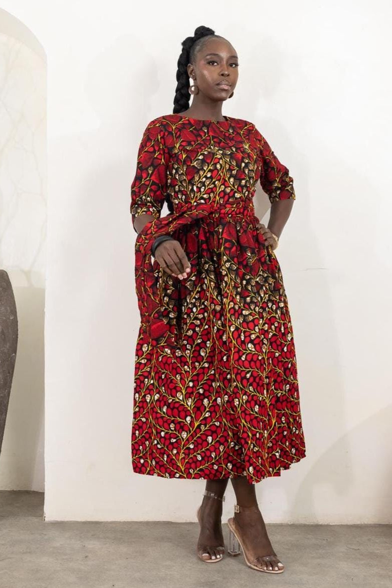 DISEMI Ankara Floral Midi Dress — Naborhi African print collection