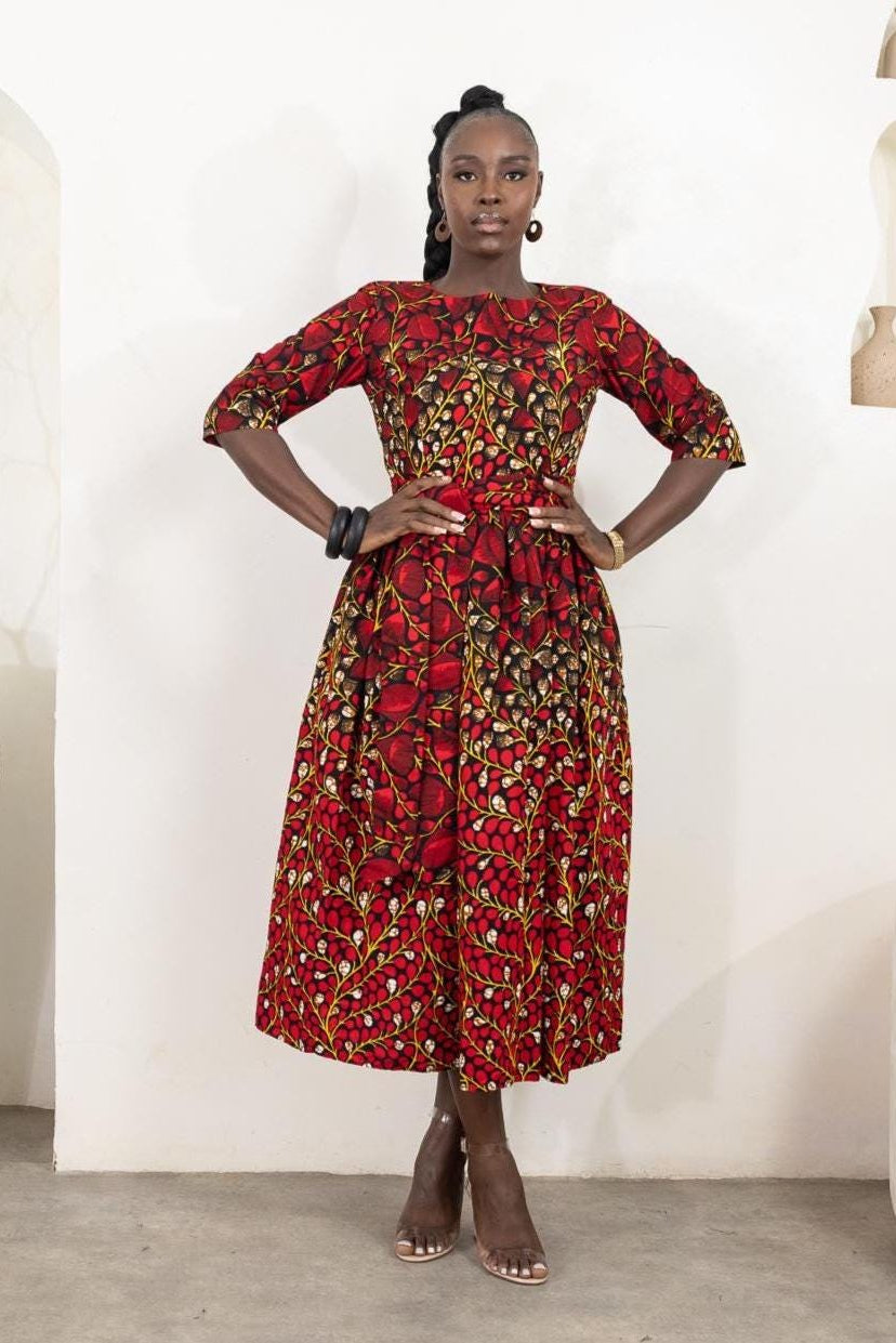 DISEMI Ankara Floral Midi Dress — Naborhi African print collection