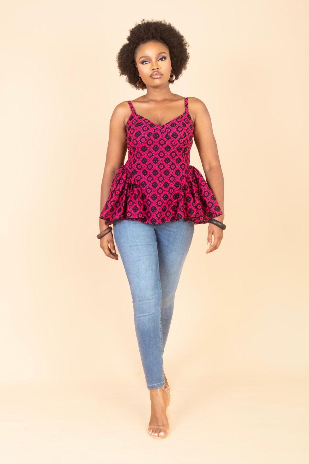KEYAH Ankara Peplum Top detail — handcrafted in Nigeria by Naborhi