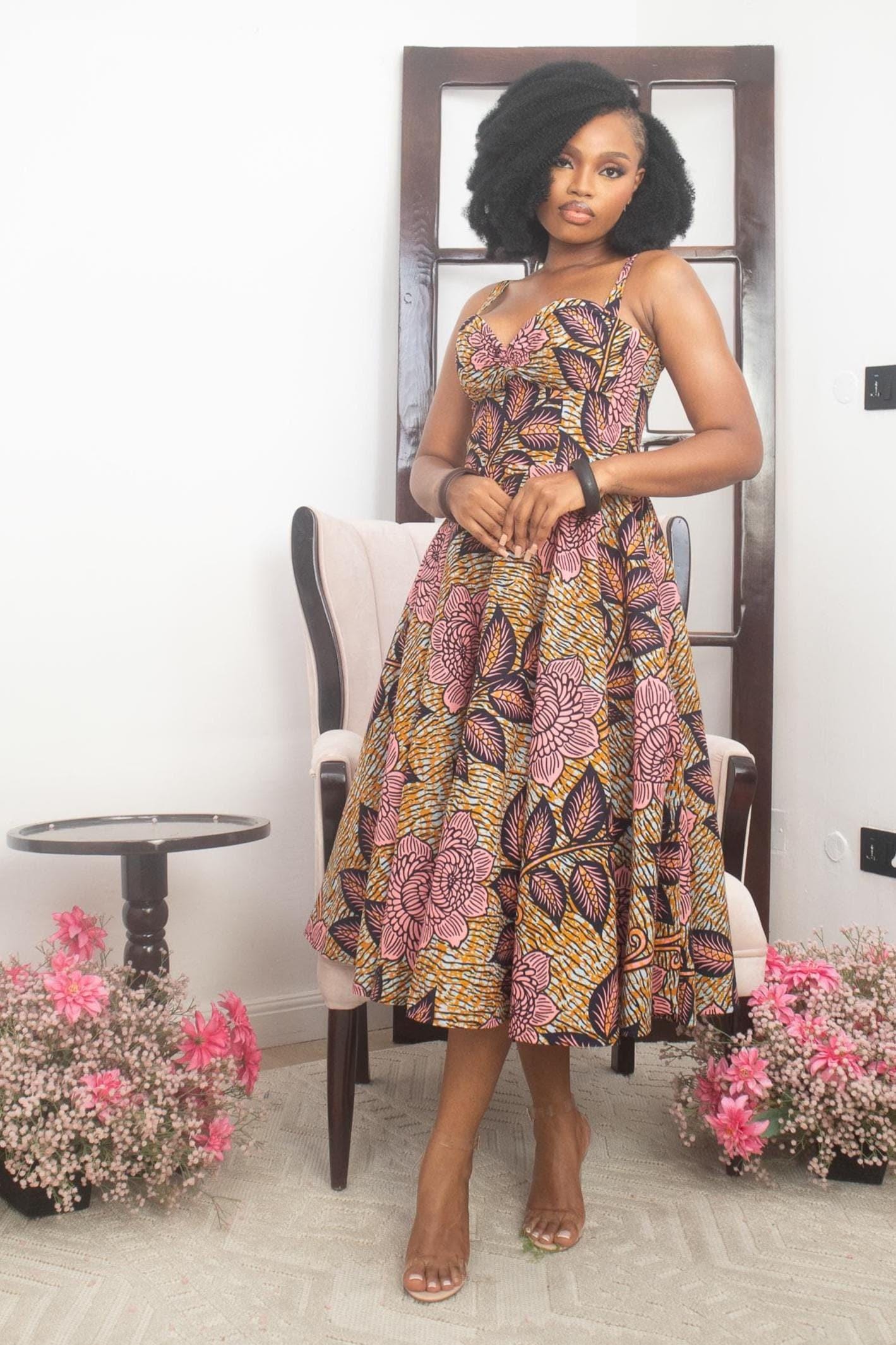 SADE Ankara Flared Midi Dress — women's African print clothing by Naborhi