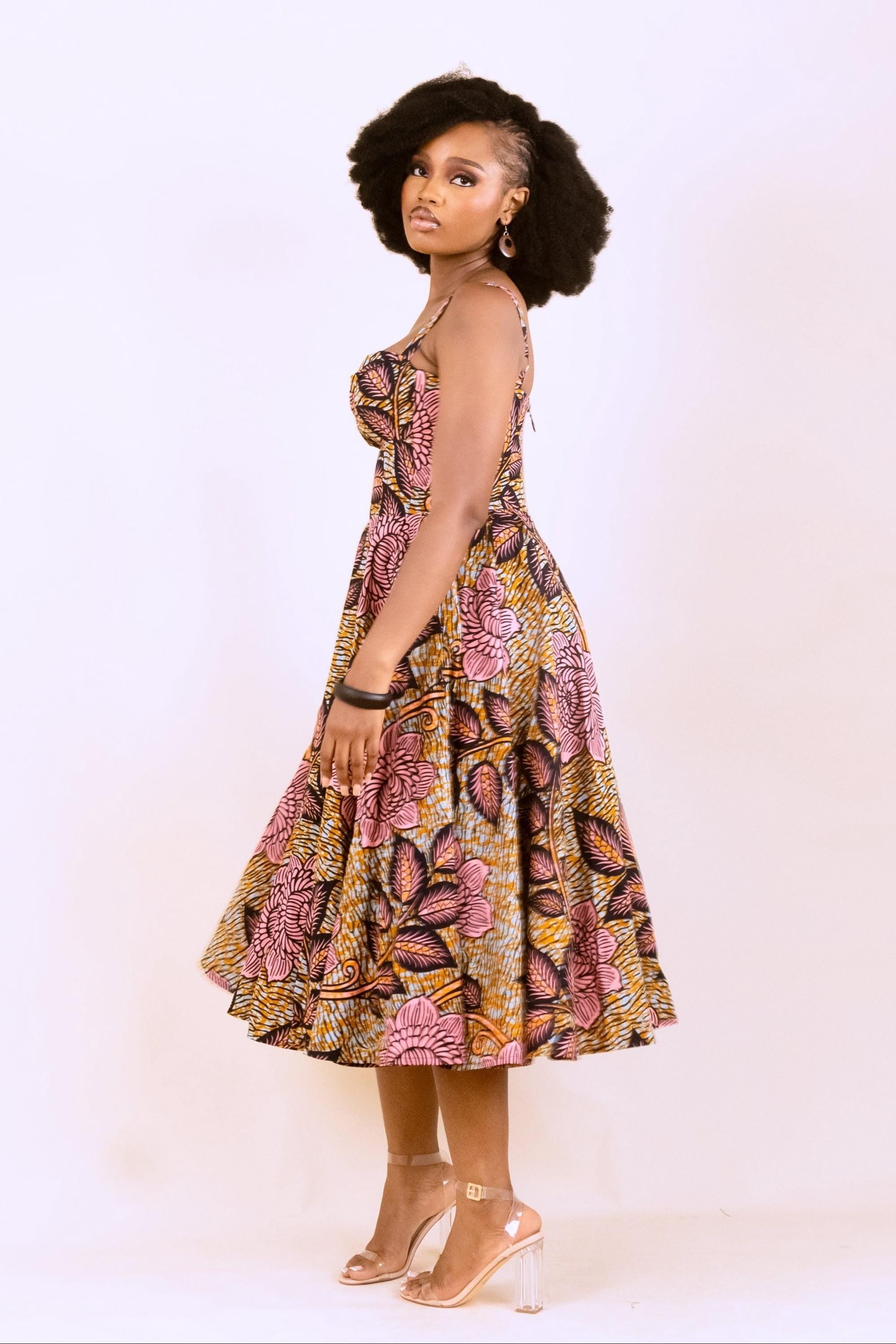 SADE Ankara Flared Midi Dress — Naborhi African print collection