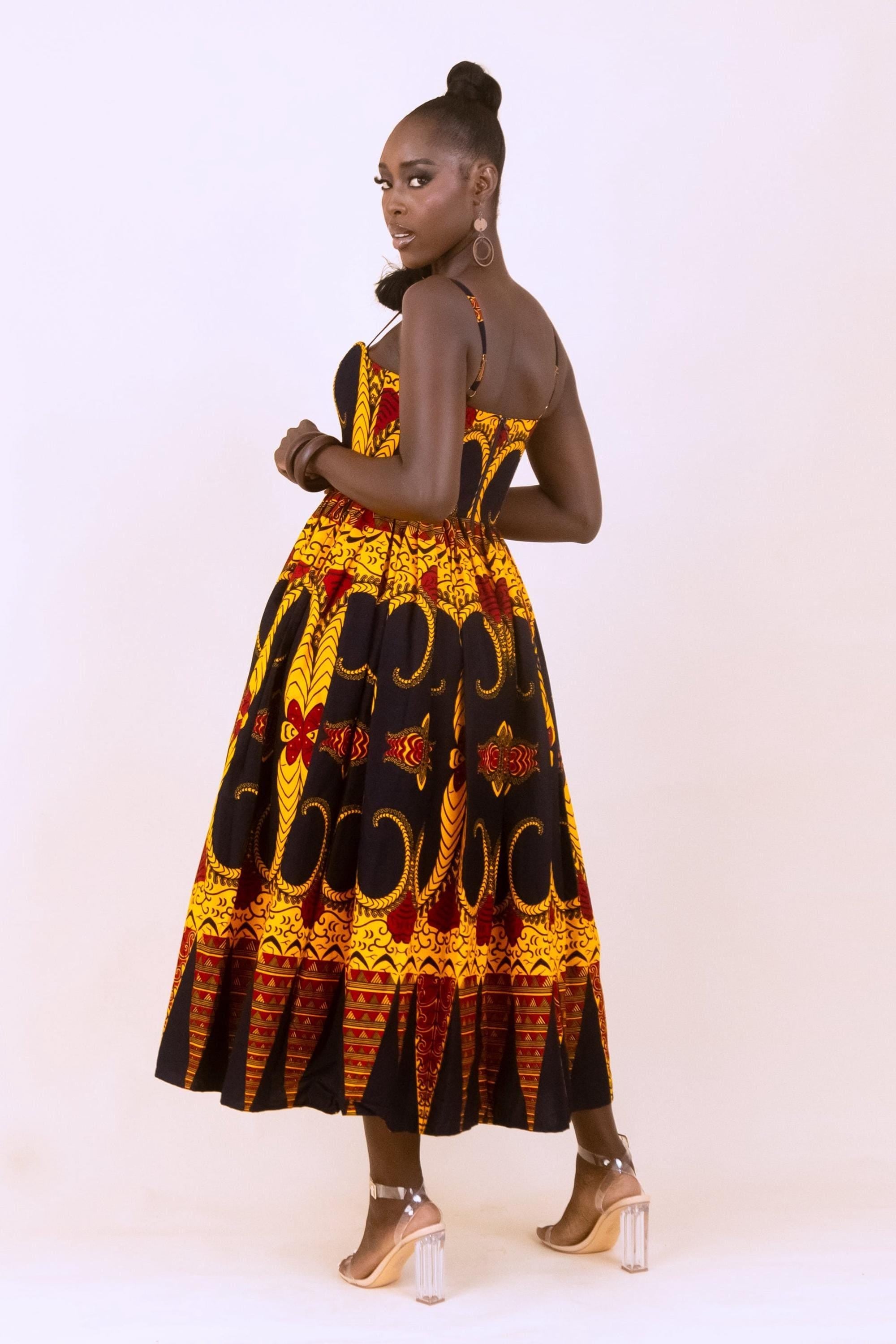 KENNA Ankara Midaxi Dress detail — handcrafted in Nigeria by Naborhi