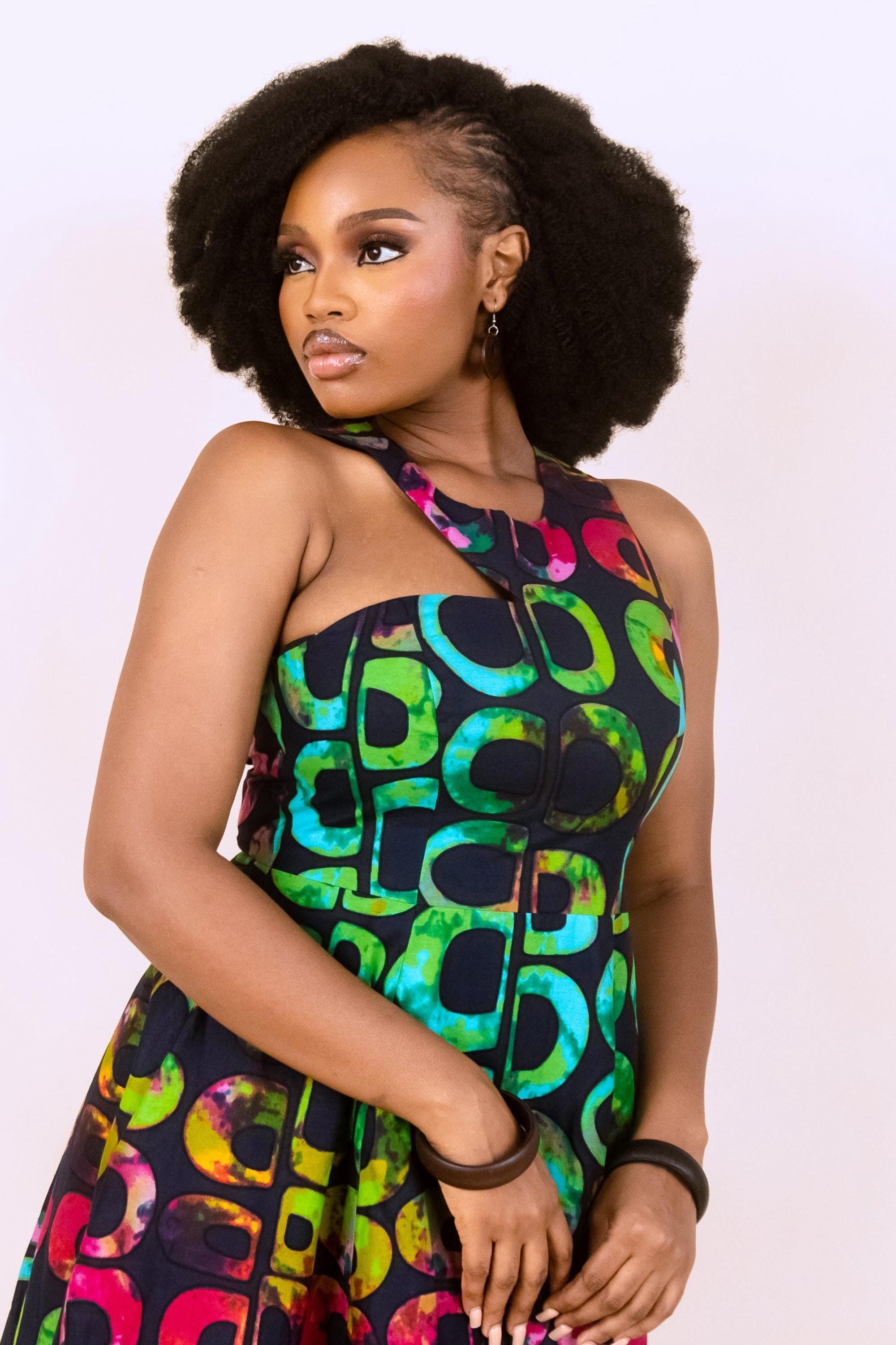 KESANDU Ankara Cut-Out Flared Midi Dress — made to order African print dress | Naborhi
