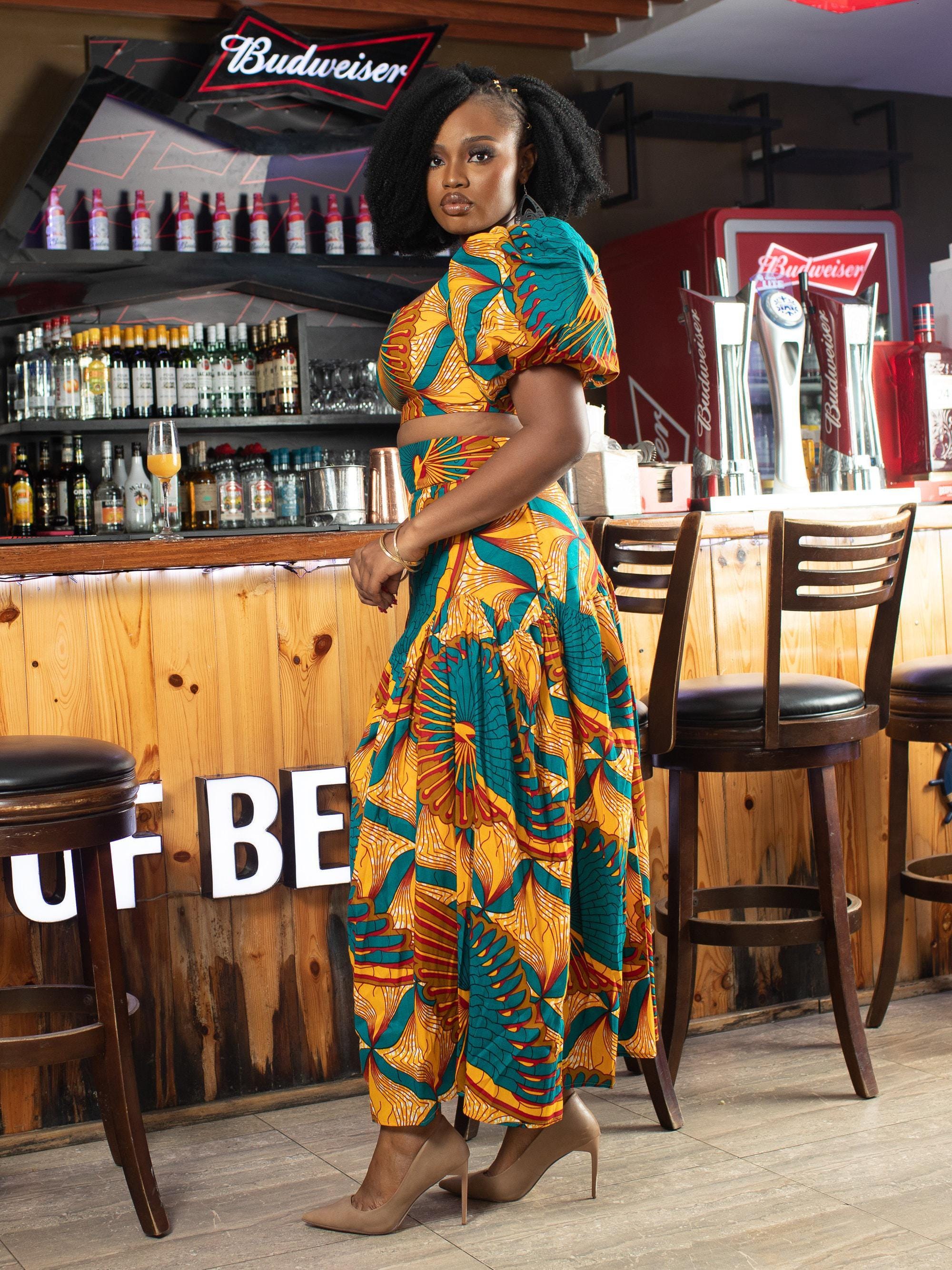 IHE Ankara Puff Sleeve Crop Top detail — handcrafted in Nigeria by Naborhi
