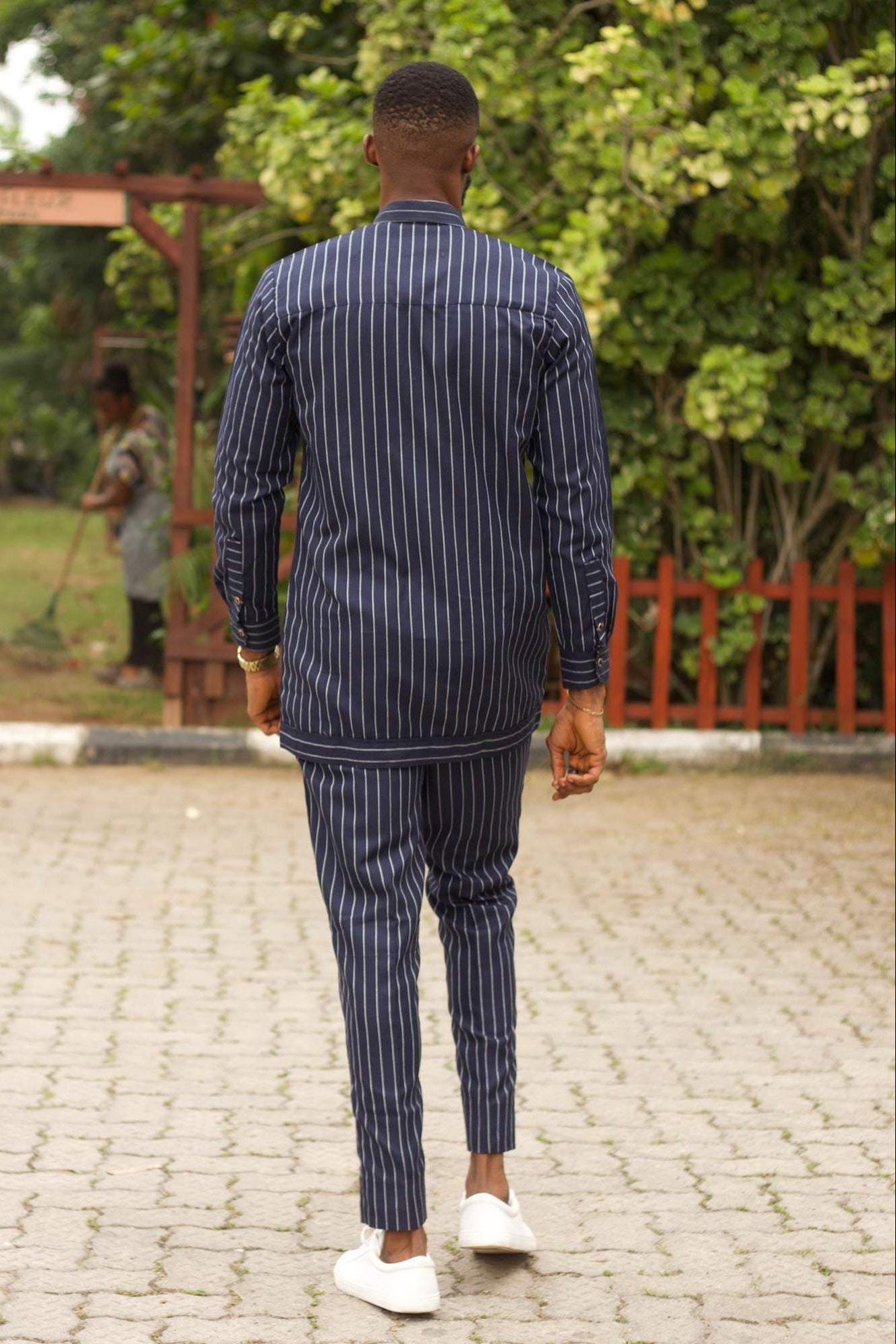 Sample: TOLU Pinstripe African Suit - Men (Size M) — men's African print clothing by Naborhi