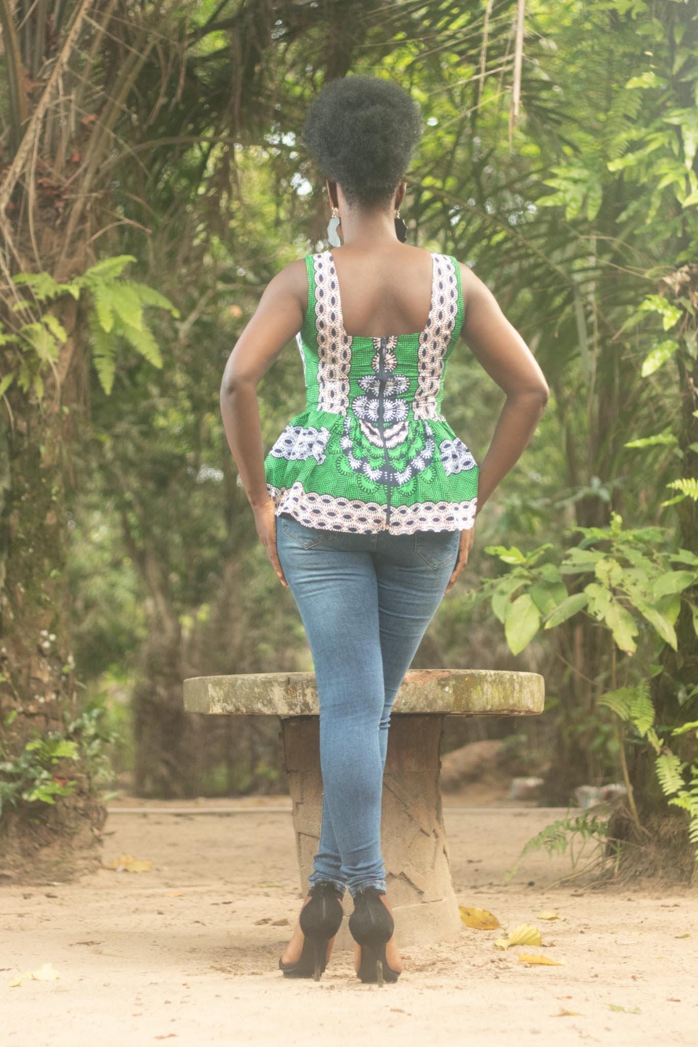 Sample: MARIEMA Ankara Peplum Top - Women (Size UK 10) detail — handcrafted in Nigeria by Naborhi