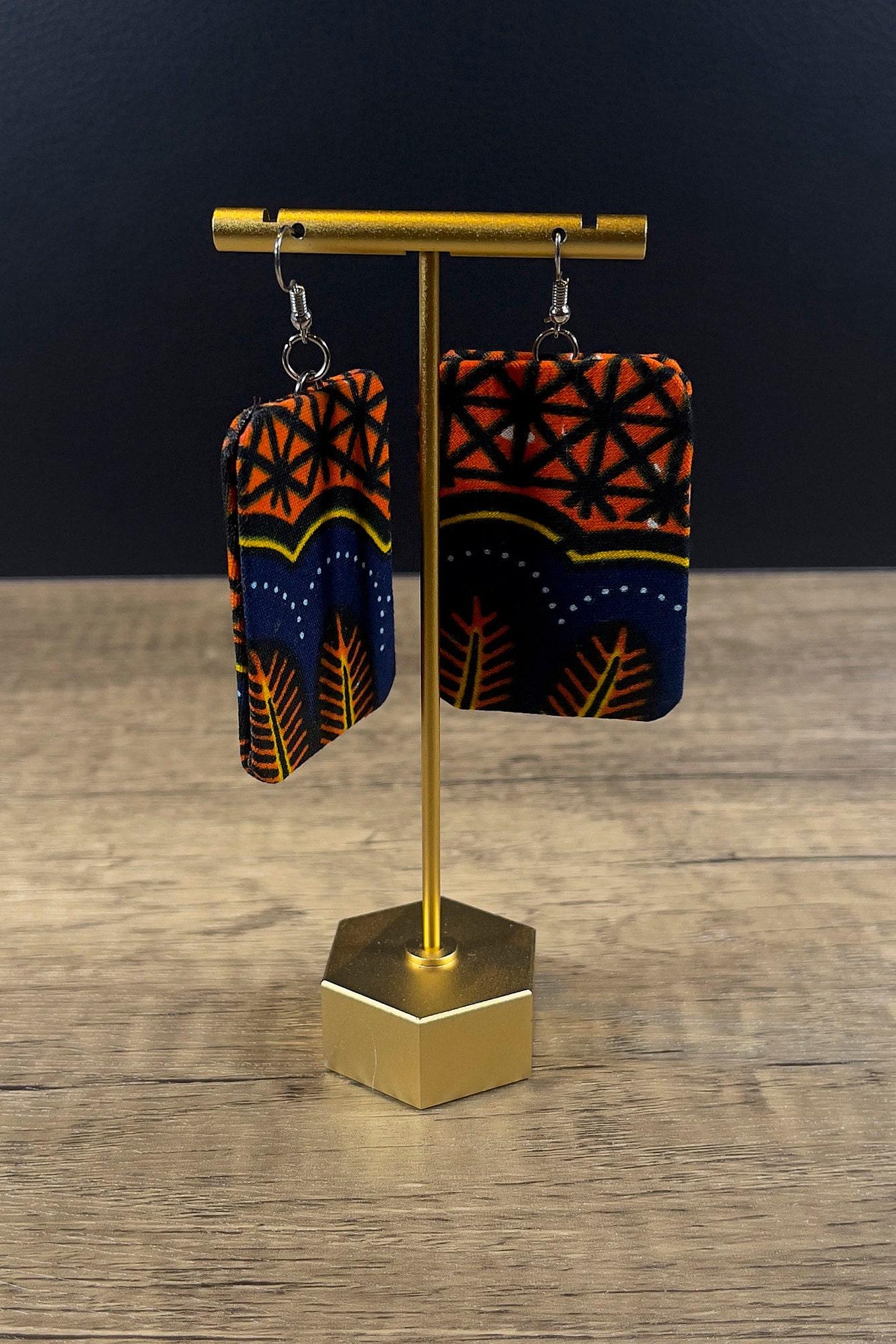 MORAYO Ankara Rectangle Earrings detail — handcrafted in Nigeria by Naborhi