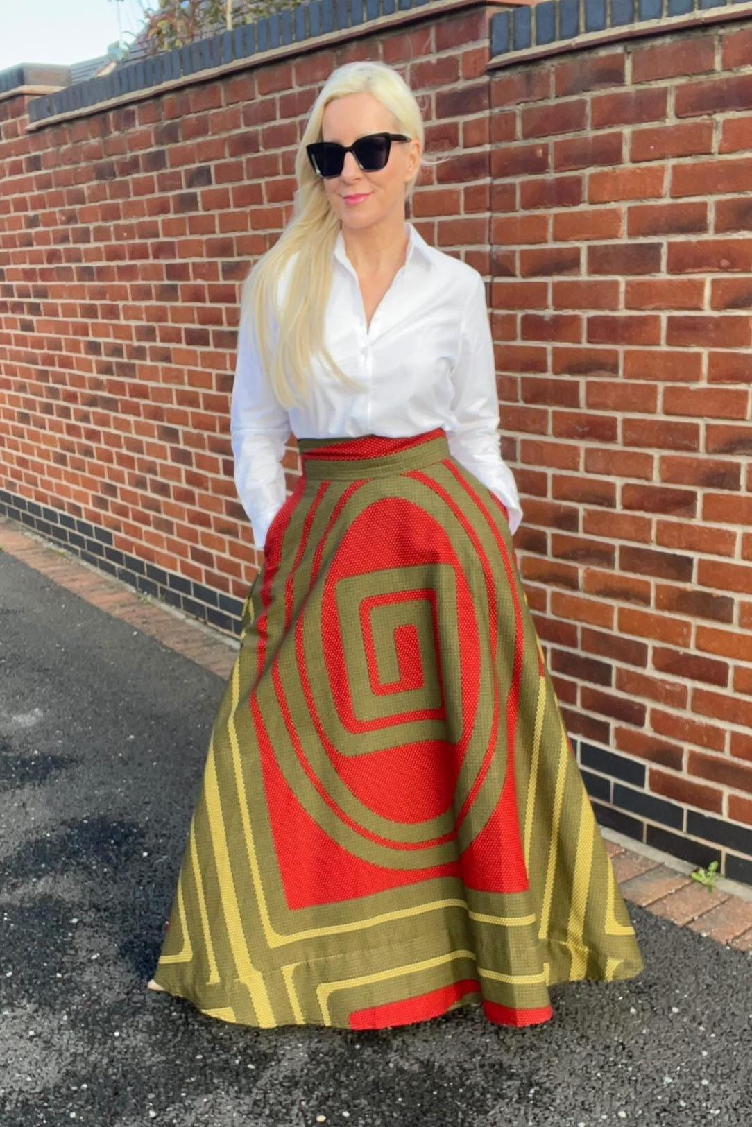 ALERO Ankara Flared Maxi Skirt detail — handcrafted in Nigeria by Naborhi
